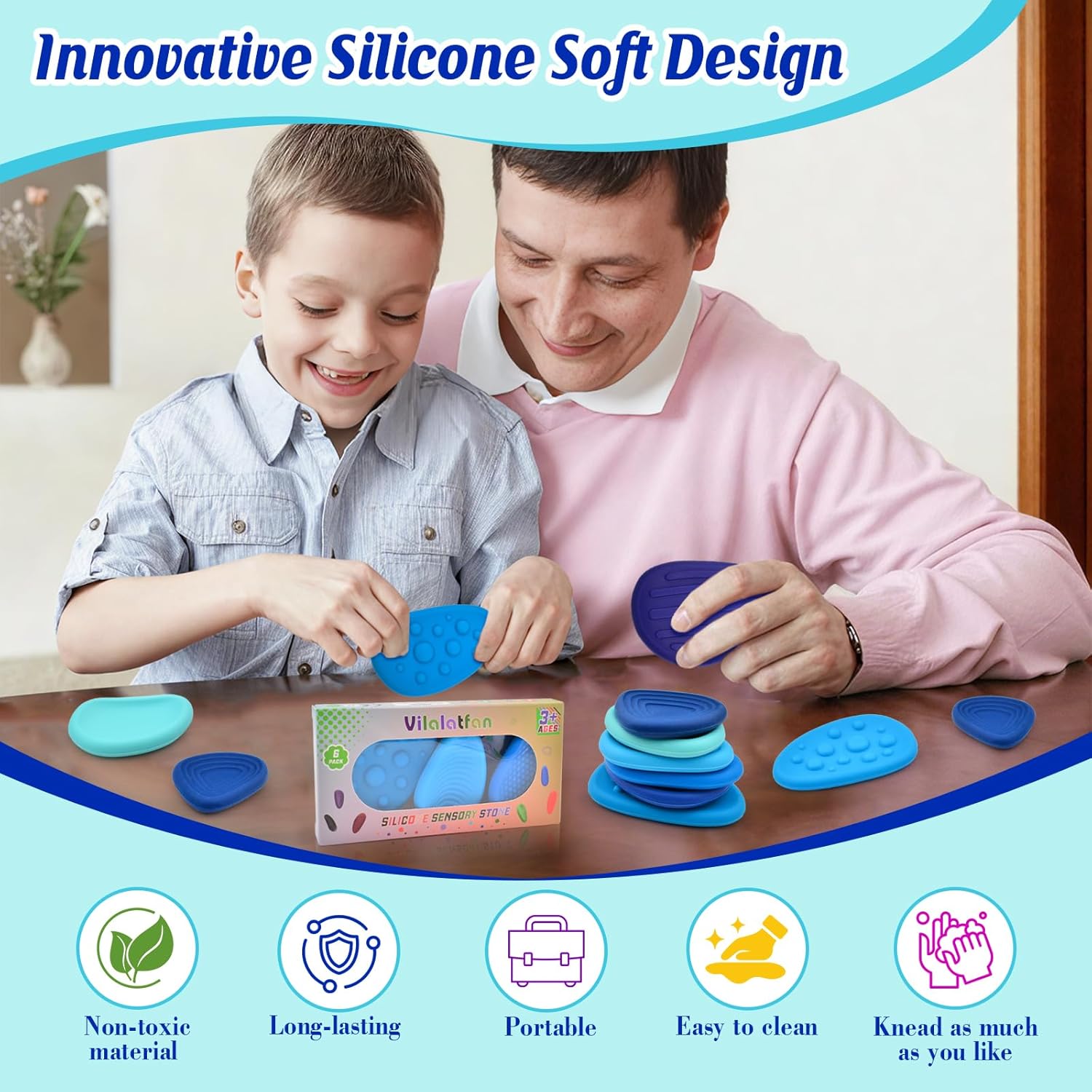 Fidget Toys Sensory Stones for Kids and Adults,6 PCS Texture Worry Stone for Anxiety Autism Teen Calm Down & ADHD Stress Relief,Quiet Fidgets for Classroom Small Prizes Gifts for Travel Toy - Image 7