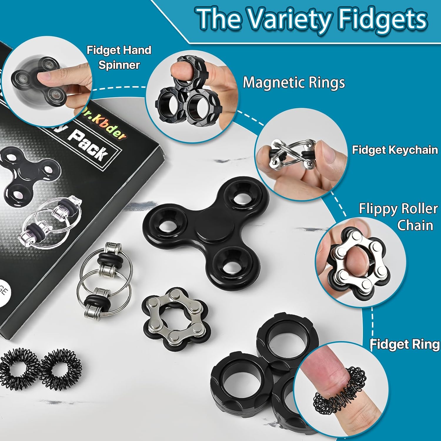 Fidget Toys Adults Pack 6Pcs, EDC Fidgeting Game for Kids Teen Cool Mini Gadget Desk Toys Figette Spinner Figits Rings Classroom ADHD Stress Anxiety Relief Silent Toy Stocking Stuffers Gift for Boys - Image 4