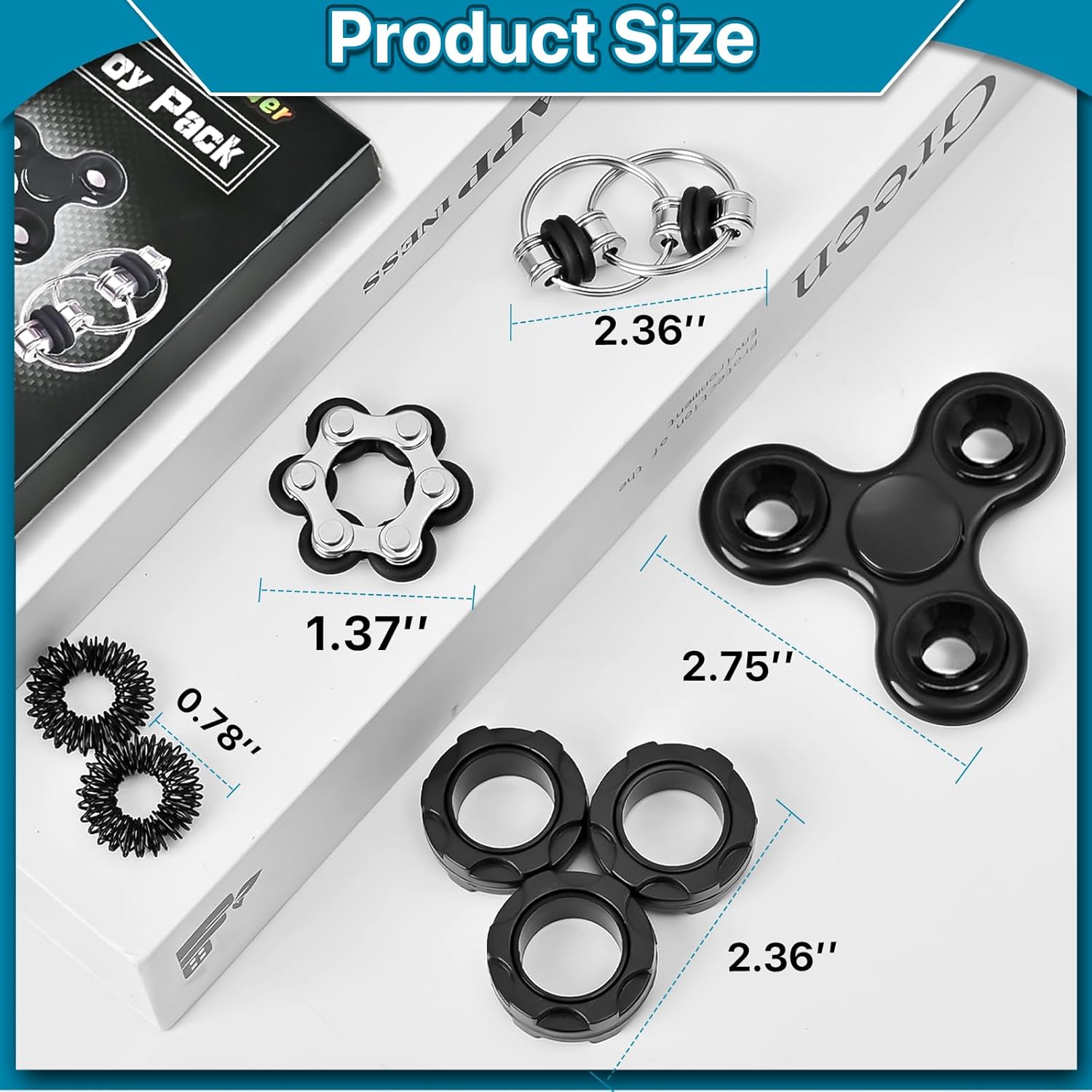 Fidget Toys Adults Pack 6Pcs, EDC Fidgeting Game for Kids Teen Cool Mini Gadget Desk Toys Figette Spinner Figits Rings Classroom ADHD Stress Anxiety Relief Silent Toy Stocking Stuffers Gift for Boys - Image 3