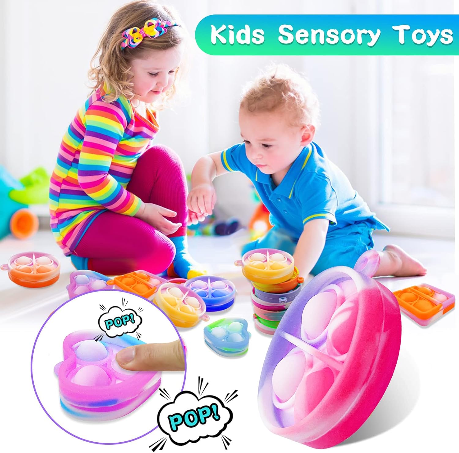 Pop Fidget Keychain 30 Pack Mini Fidget Toys Bulk Party Favors for Kids 4-8,8-12 Year Boys Girls Push Pops Bulk Toys Its Small Prizes for Kids Classroom Birthday Party Favors Bubble Poppers - Image 5