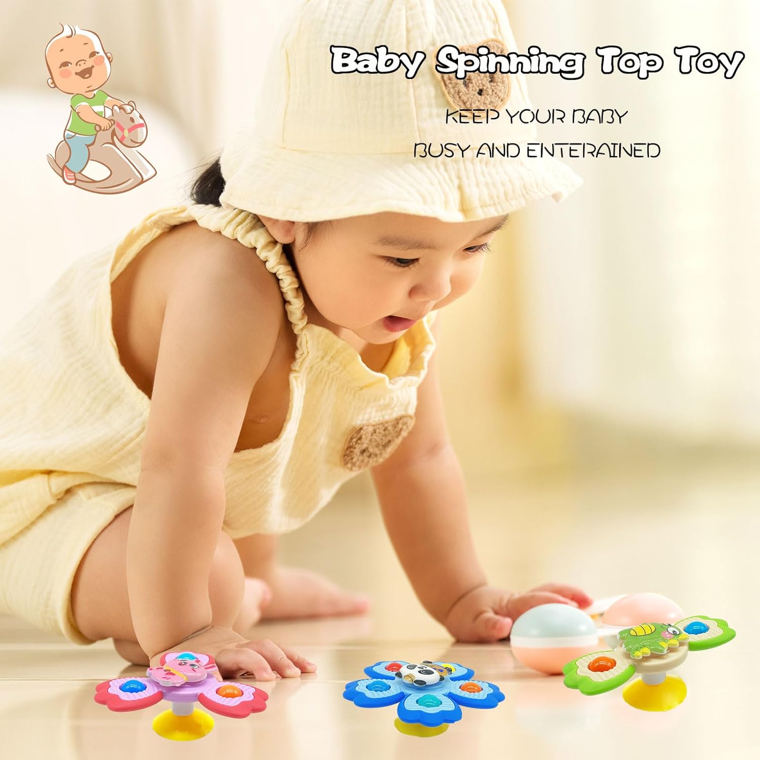4 Pcs Pop Suction Cup Spinner Toys for 1 Year Old Baby|Baby Bath Toys|Sensory Toys for Toddlers 1-3|Spinning Toy for Boys and Girls|Airplane Car Travel Table & Window Toy Birthday Gifts for Infant - Image 5