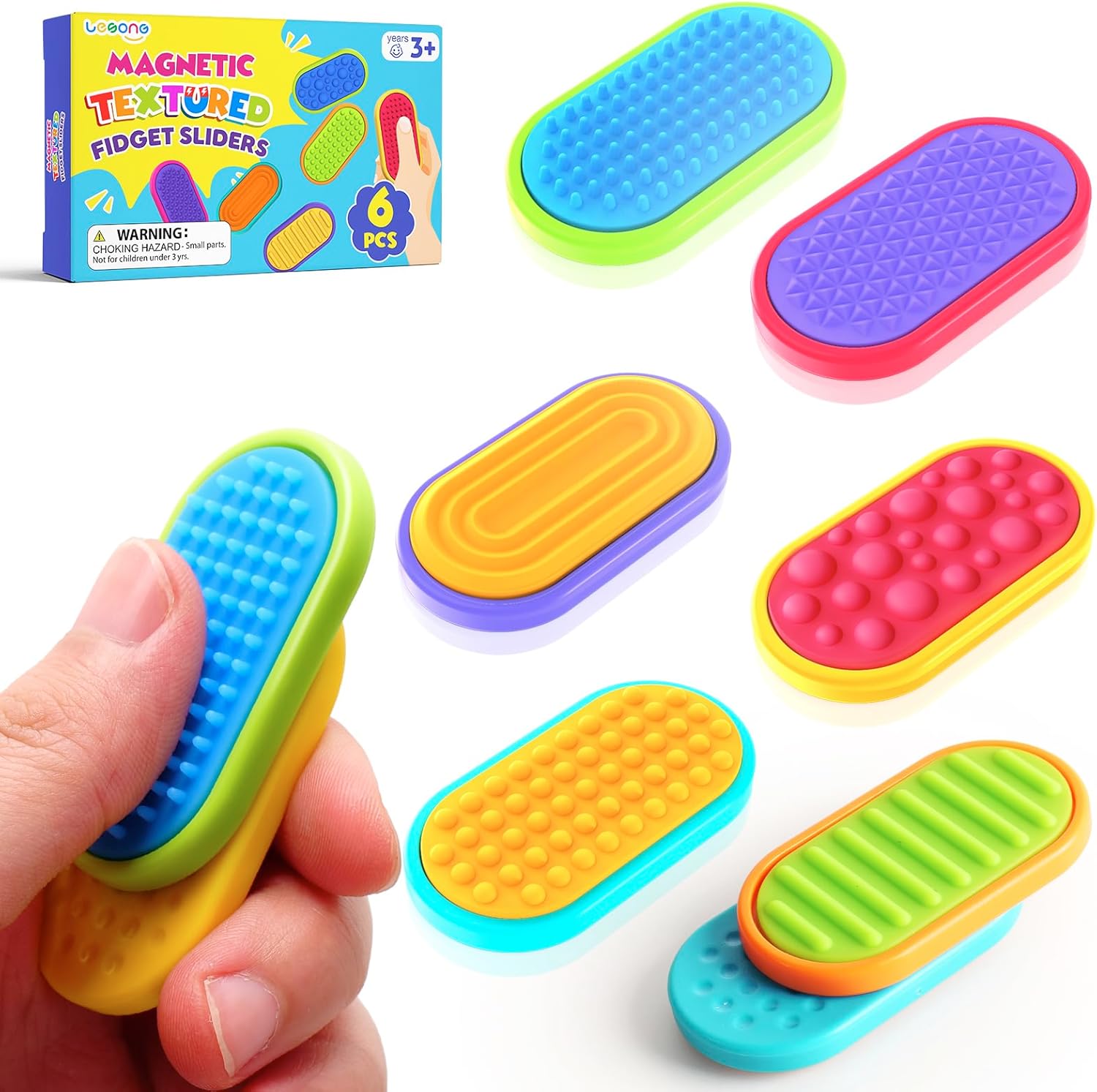 Sensory Fidget Magnet Toys for Kids: Textured Silicone Magnetic Sliders Stress Fidgets for Autism Calming, Anxiety Relief Fun Small Fidget Toys for Adults Office Desk / Travel Classroom Must Haves - Image 2
