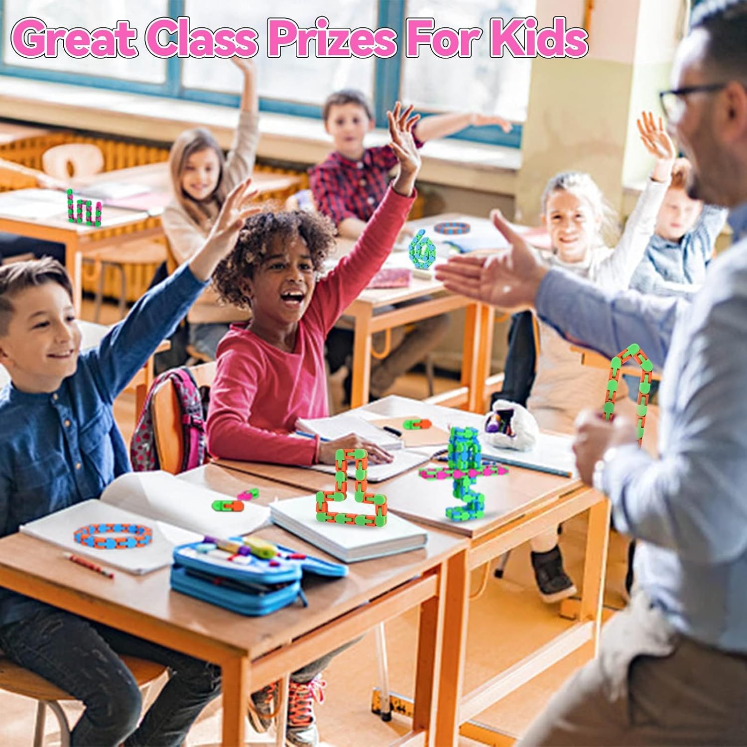8Pcs Fidgets Wacky Tracks Fidget Toys for Kids Classroom Students Gifts School Prizes Stocking Stuffers Sensory Autism Snap Fidget Click Snake Toys for Adults Travel Stress Relief ADHD - Image 4