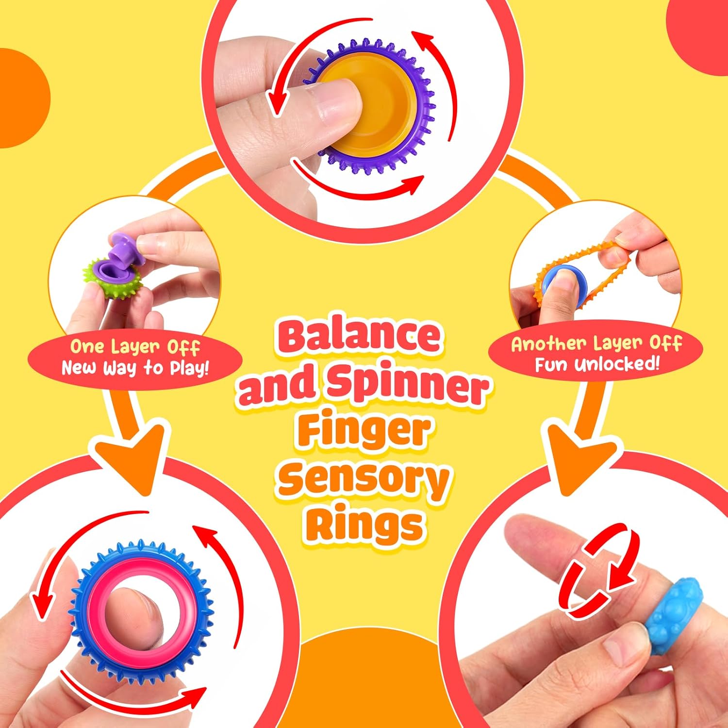 Fidget Toys Sensory Rings for Kids: 9 Pack Quiet Finger Spinner - Sensory Texture Stress Toys for Classroom School - Gifts for Students Kids Autism Calming - Image 4