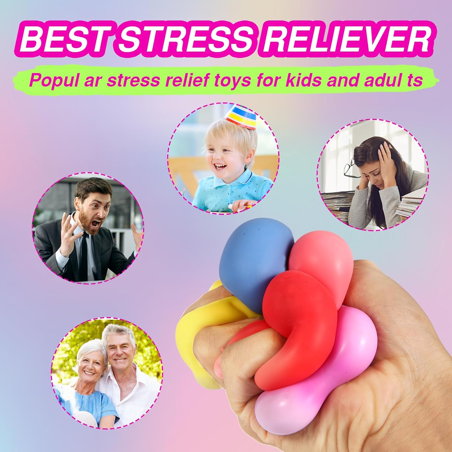 24 Pack Slow Rising Stress Cube , Dough Stress Balls Soft Fidget Squishy Toys for Anxiety Relief, Pull Stretch Classroom Prize Party Favors Toys for Kids - Image 6