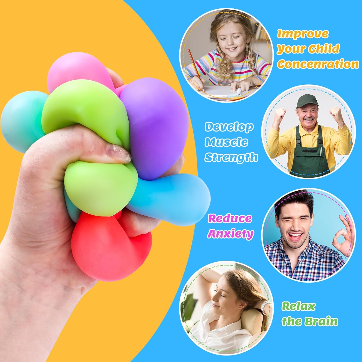12 Pack Slow Rising Stress Cube, Dough Stress Balls Squishy Fidget Toys for Anxiety Relief, Soft Fidget Cube, Pull Stretch Squishy Toys for Classroom Prize, Party Favors for Kids Adults - Image 7