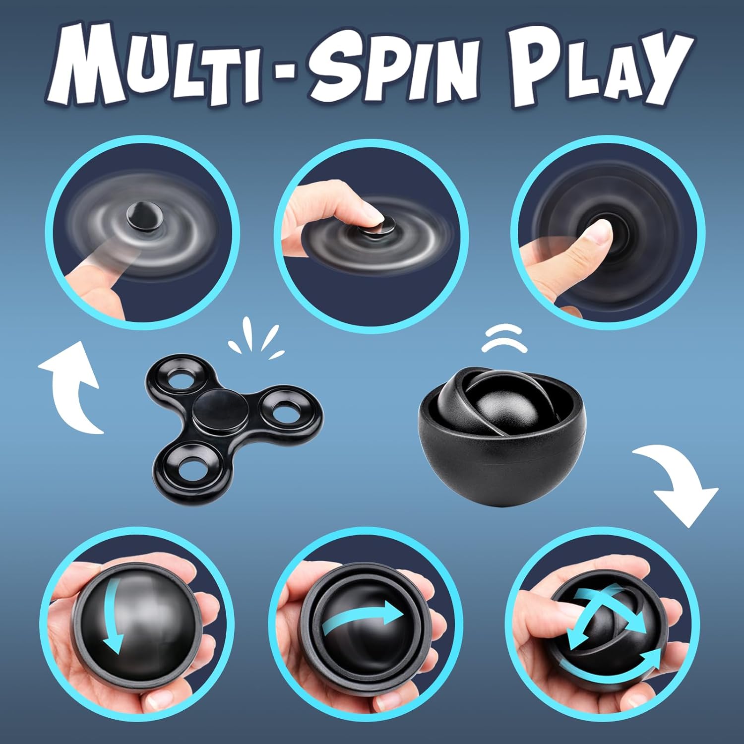 Fidget Toys Adults Pack 5Pcs,Fidget Spinner with Magnetic Rings Gyro,Fidget Controller Autism Sensory Toys,ADHD Stress Anxiety Desk Fidgets,Easter Basket Stuffers for Kids Teen Boys(BK) - Image 5