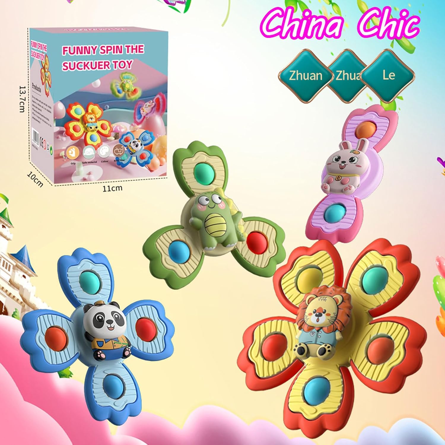 4 Pcs Pop Suction Cup Spinner Toys for 1 Year Old Baby|Baby Bath Toys|Sensory Toys for Toddlers 1-3|Spinning Toy for Boys and Girls|Airplane Car Travel Table & Window Toy Birthday Gifts for Infant - Image 10
