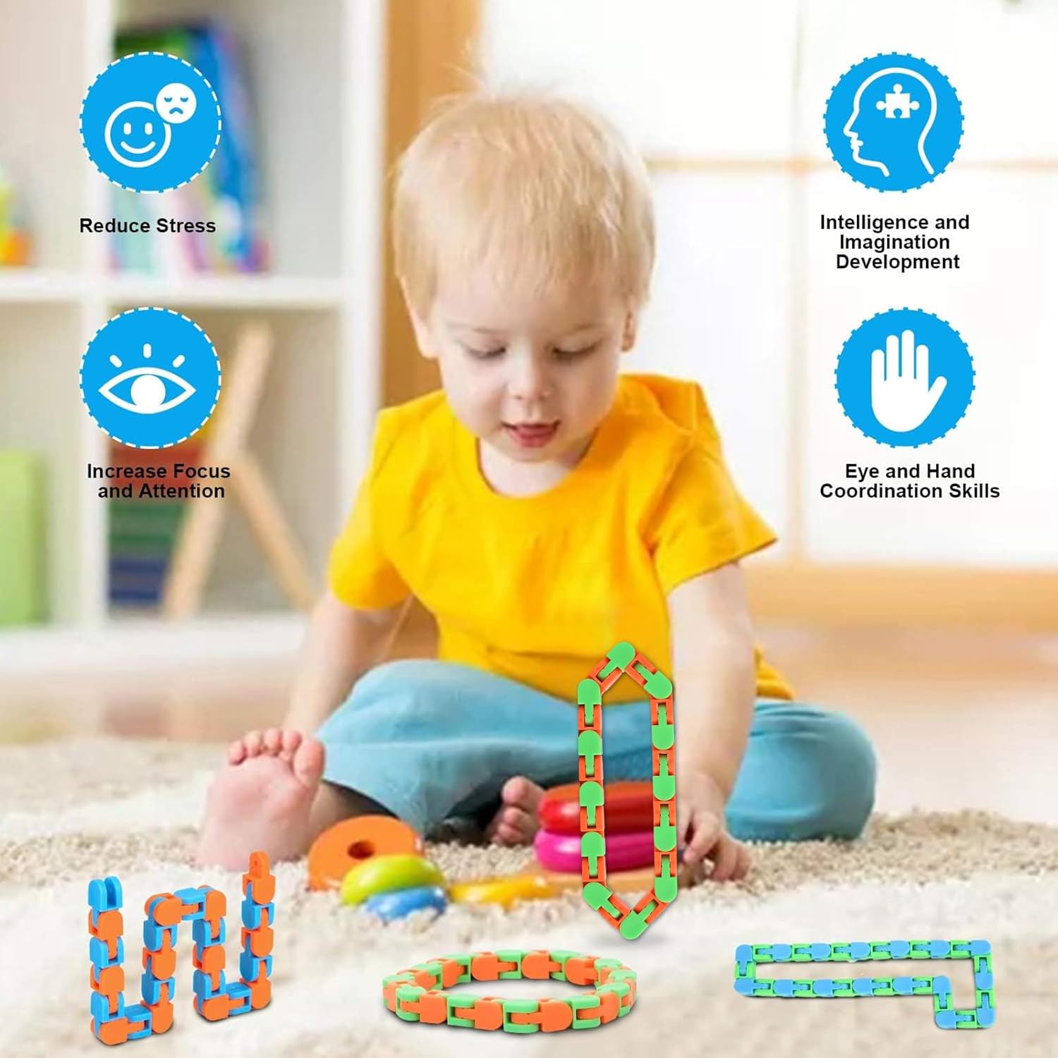 8Pcs Fidgets Wacky Tracks Fidget Toys for Kids Classroom Students Gifts School Prizes Stocking Stuffers Sensory Autism Snap Fidget Click Snake Toys for Adults Travel Stress Relief ADHD - Image 3