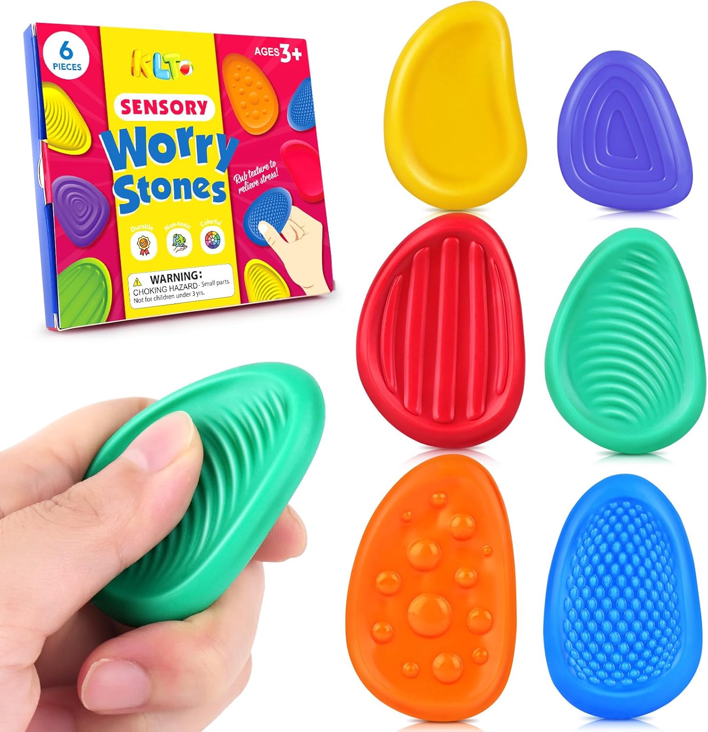 Fidget Toys Sensory Stone for Kids: 6 Pack Textured Soft Worry Stone for Autism Kids Calming - Fidget Stress Toys for Students Anxiety Relief - Small Prizes Fidget Toys - Image 2
