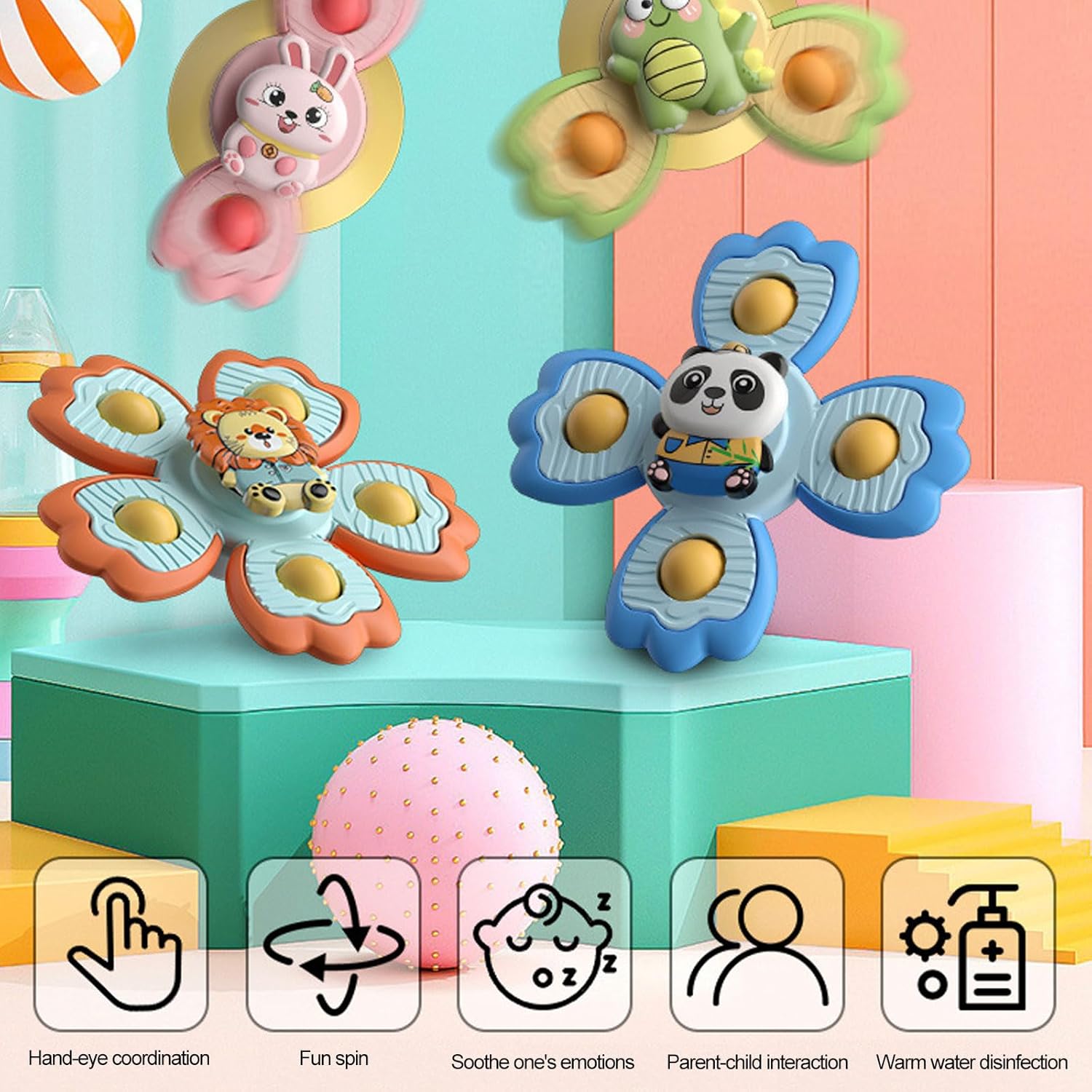 4 Pcs Pop Suction Cup Spinner Toys for 1 Year Old Baby|Baby Bath Toys|Sensory Toys for Toddlers 1-3|Spinning Toy for Boys and Girls|Airplane Car Travel Table & Window Toy Birthday Gifts for Infant - Image 8