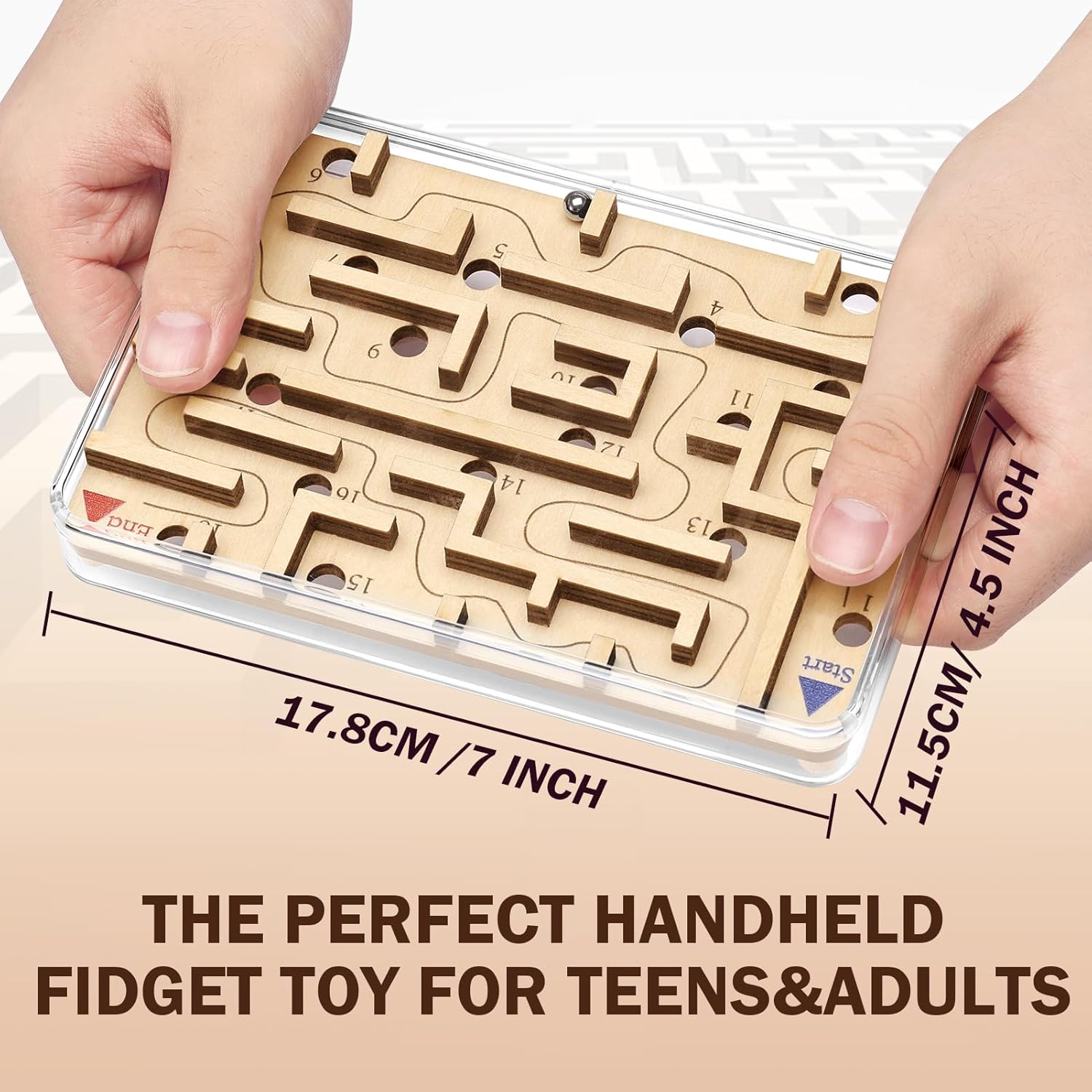 Handheld Fidget Puzzle Game for Kids and Adults - Challenging Wooden Labyrinth Marble Maze for Teen Boys - Fun Brain Teaser Puzzle Fidget Toys for Travel Stocking Stuffer Party Favor for Kids Ages 8+ - Image 4