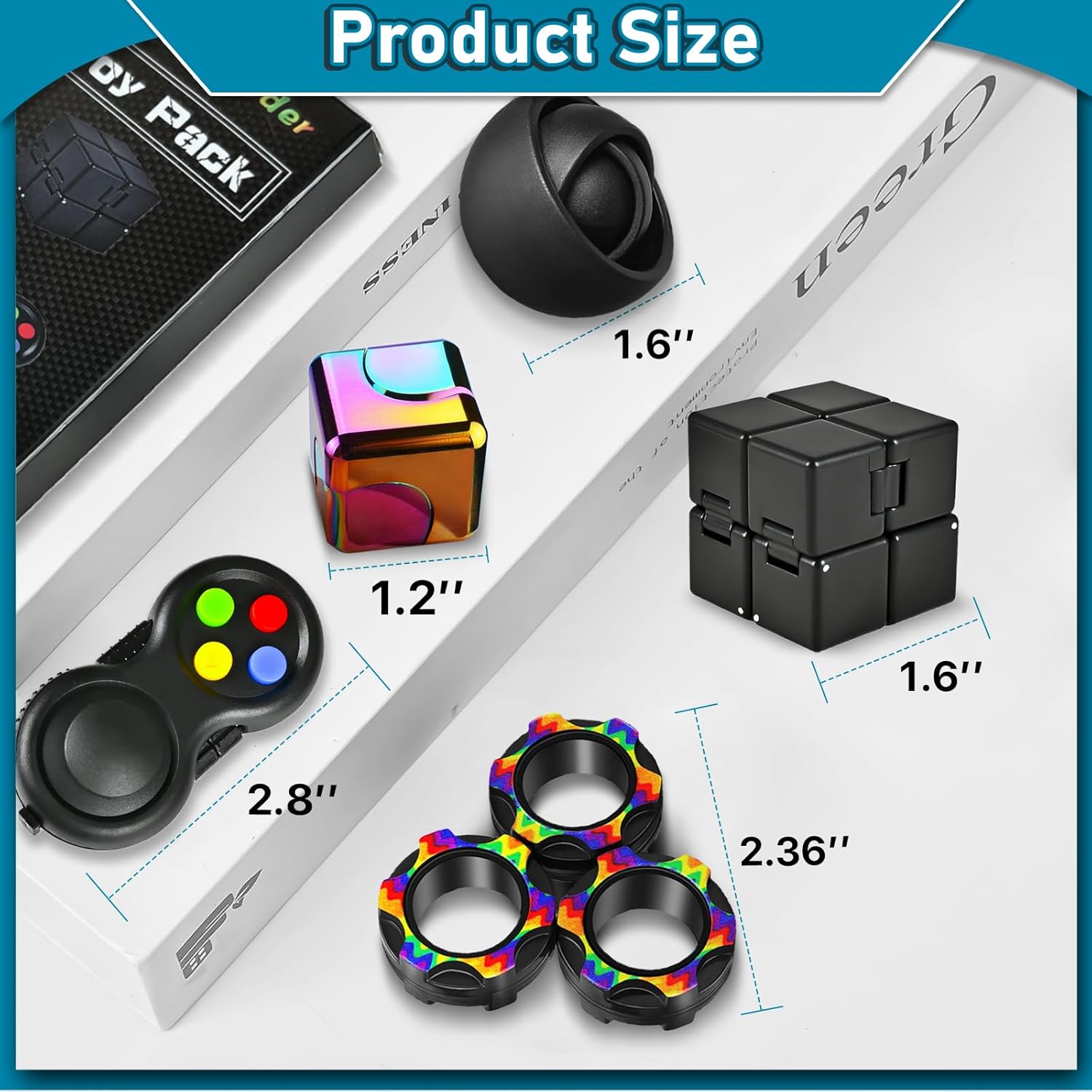 5 Pcs Fidget Toys Adults Set, EDC Cool Desk Gadgets Office Spinner Toys for Teen Kid with Metal Fidgets Infinity Cube Figits Ring Bike Chain ADHD Stress Anxiety Relief Gift for Boys Girls - Image 4