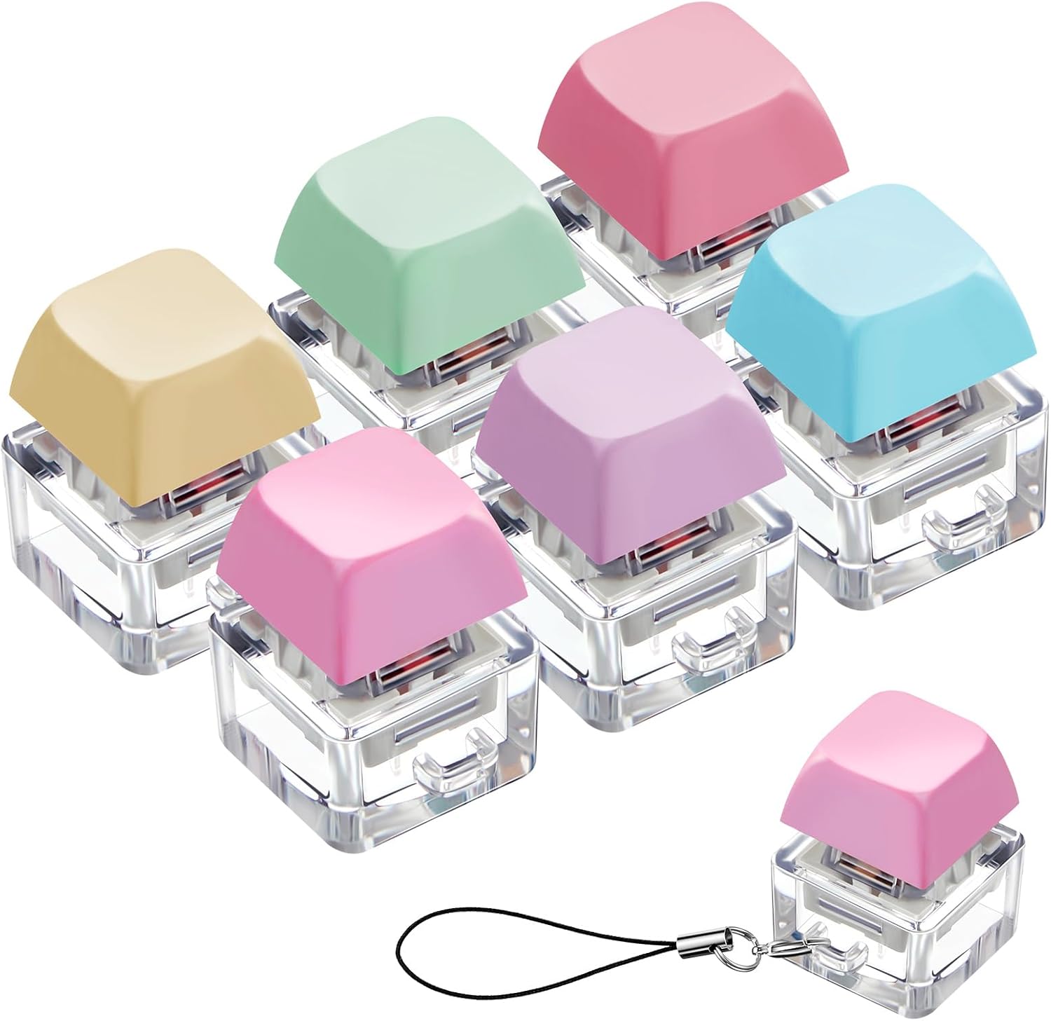 Taiyin 6 Pcs Keyboard Fidget Toy Fidget Clicker Keyboard Keychain Decompression Toys Button Stress Relief Gifts for Adult to Relief Stress Pass The Time(Macaron Colors) - Image 2