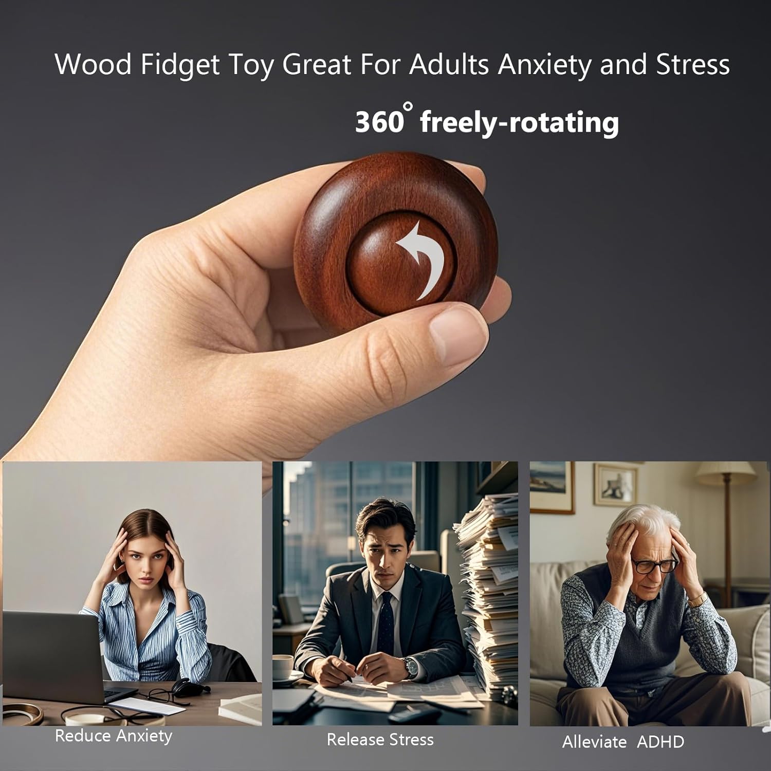 2pcs Silent Fidgets Toys for Adults ,Stress Relief Fidget Roller Wooden Quiet Fidget Toys for Men Women Office Anxiety Noiseless Sensory Toys - Image 5