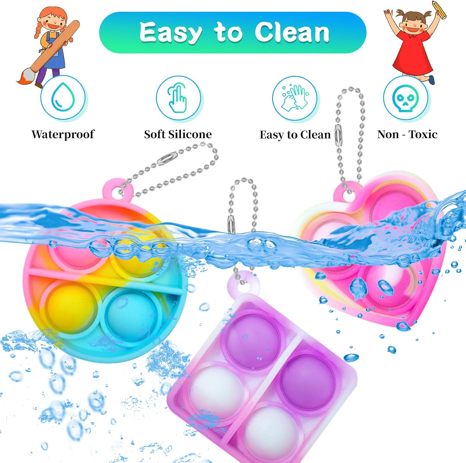 Pop Fidget Keychain 30 Pack Mini Fidget Toys Bulk Party Favors for Kids 4-8,8-12 Year Boys Girls Push Pops Bulk Toys Its Small Prizes for Kids Classroom Birthday Party Favors Bubble Poppers - Image 4