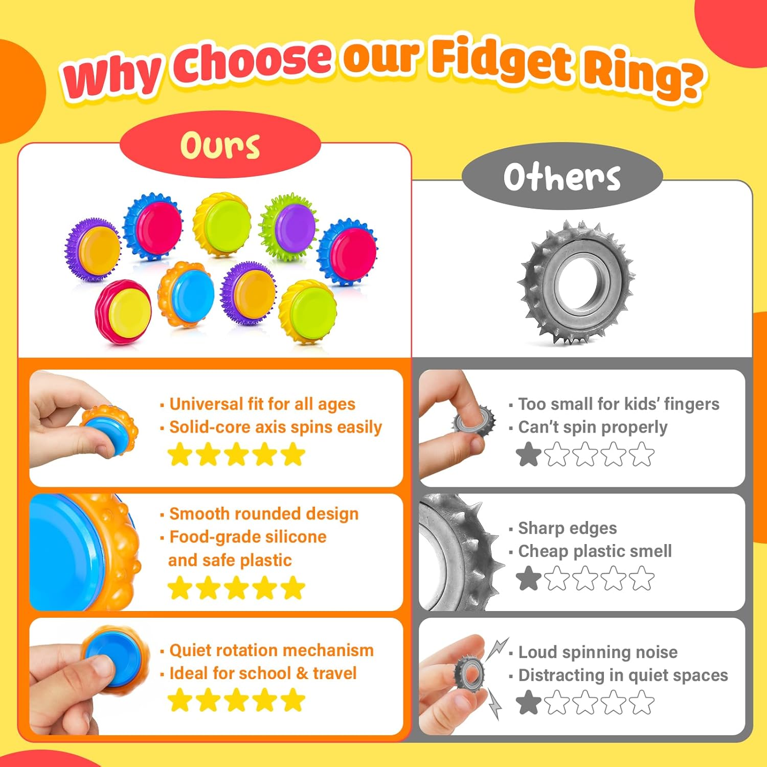 Fidget Toys Sensory Rings for Kids: 9 Pack Quiet Finger Spinner - Sensory Texture Stress Toys for Classroom School - Gifts for Students Kids Autism Calming - Image 6