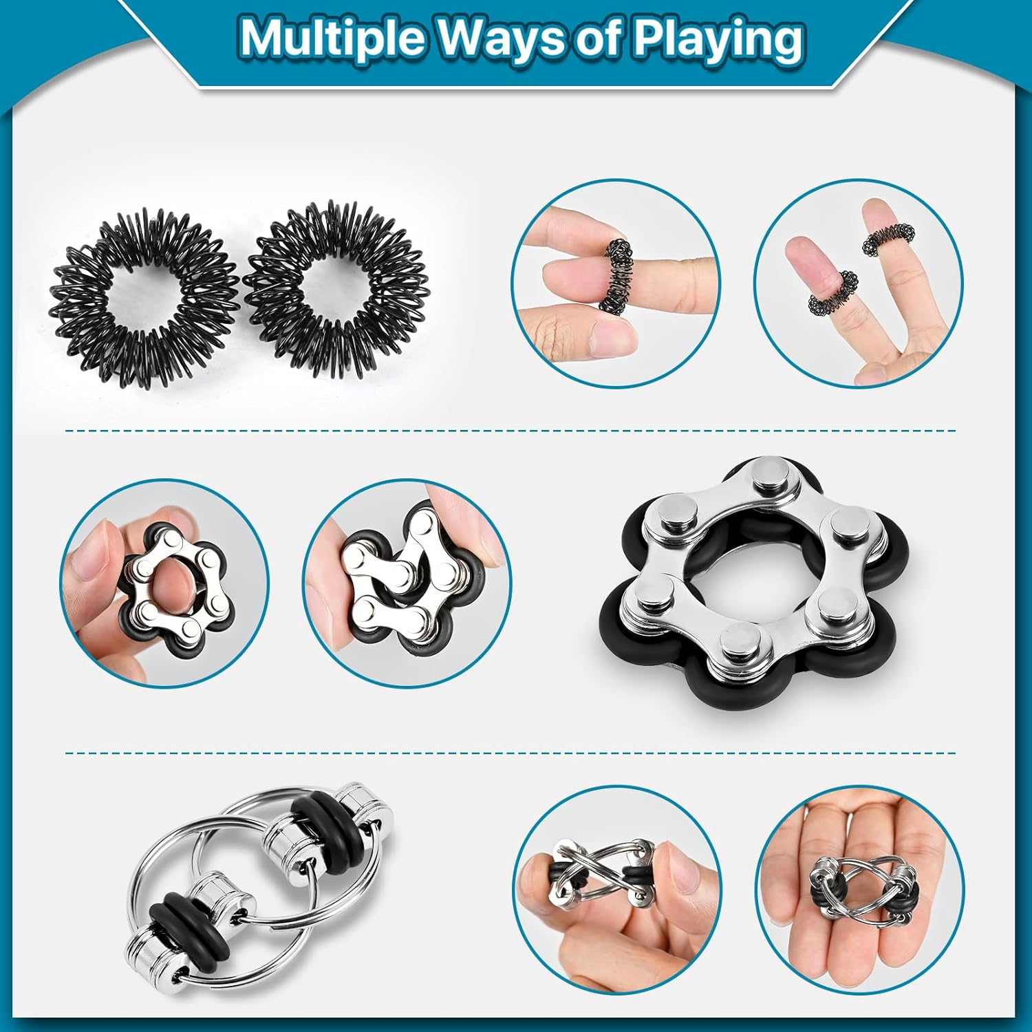 Fidget Toys Adults Pack 6Pcs, EDC Fidgeting Game for Kids Teen Cool Mini Gadget Desk Toys Figette Spinner Figits Rings Classroom ADHD Stress Anxiety Relief Silent Toy Stocking Stuffers Gift for Boys - Image 6