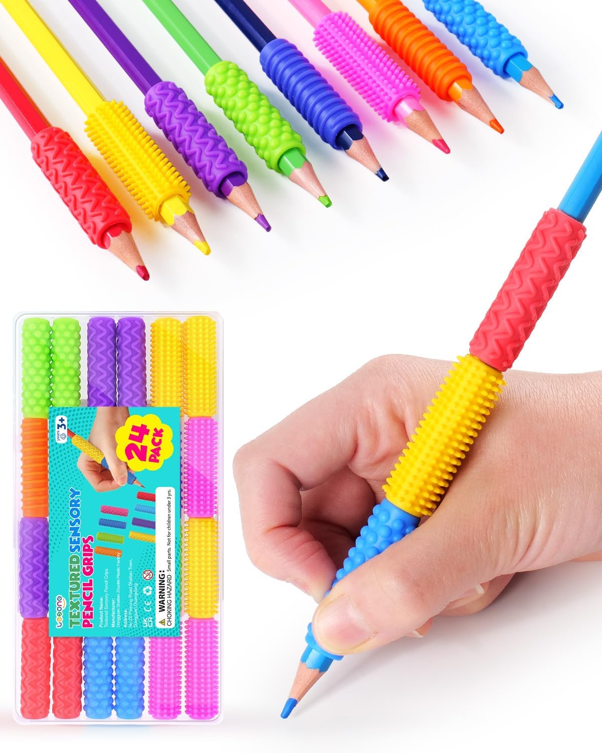 Sensory Fidget Toys Kids Adults: 24 Pack Textured Silicone Pencil Grips for Autism Kids Calming - ADHD Tools for Anxiety Relief Items - Quite Fidget Toy Special Education Needs Classroom Must Have - Image 2