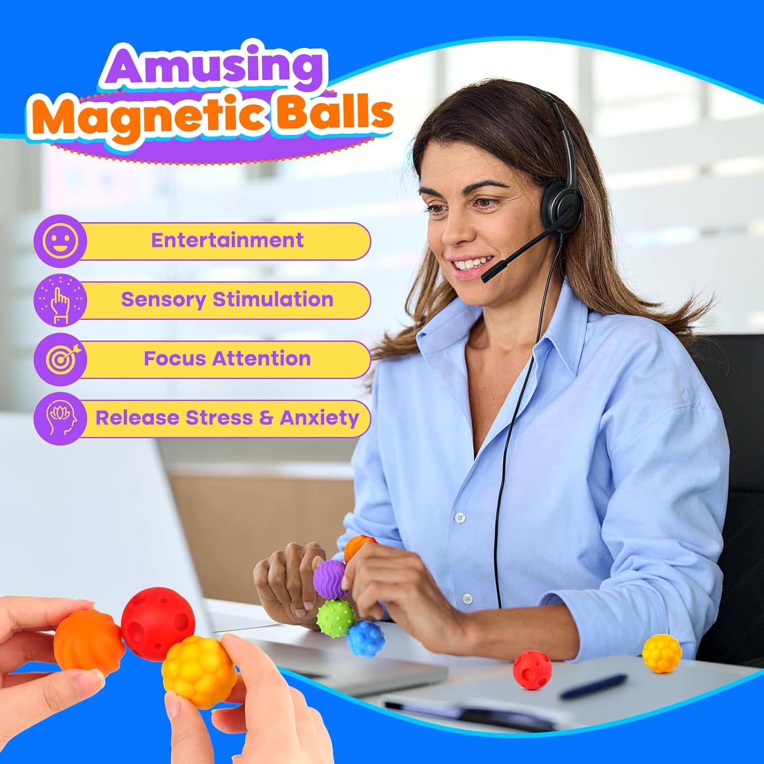 LESONG Magnetic Balls Fidget for Kids: Sensory Items Large Silicone Magnet Balls - Quiet Fidget Toys for Anxiety ADHD Autism Office Travel Classroom - Gifts for Boys Girls (6 Pack) - Image 5