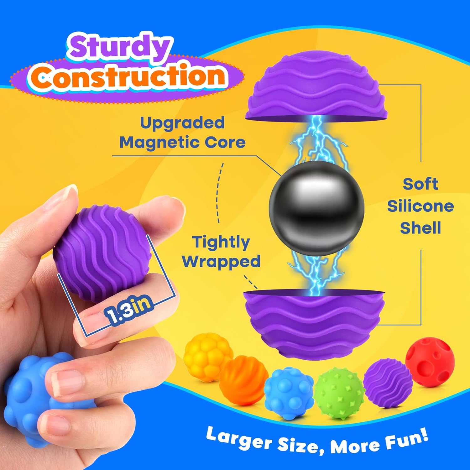 LESONG Magnetic Balls Fidget for Kids: Sensory Items Large Silicone Magnet Balls - Quiet Fidget Toys for Anxiety ADHD Autism Office Travel Classroom - Gifts for Boys Girls (6 Pack) - Image 4