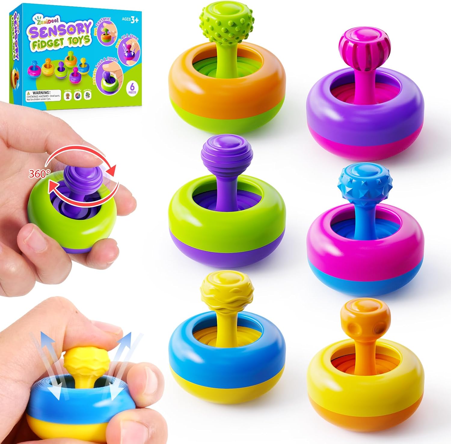 Sensory Fidget Toys for Kids Adults - 6 Pack 3D Printed Textured Fidget Toy for Students Classroom - Calming Autism Stress Toys for Special Needs Autistic Children - Calm Down Toy for Toddler 3+ - Image 2