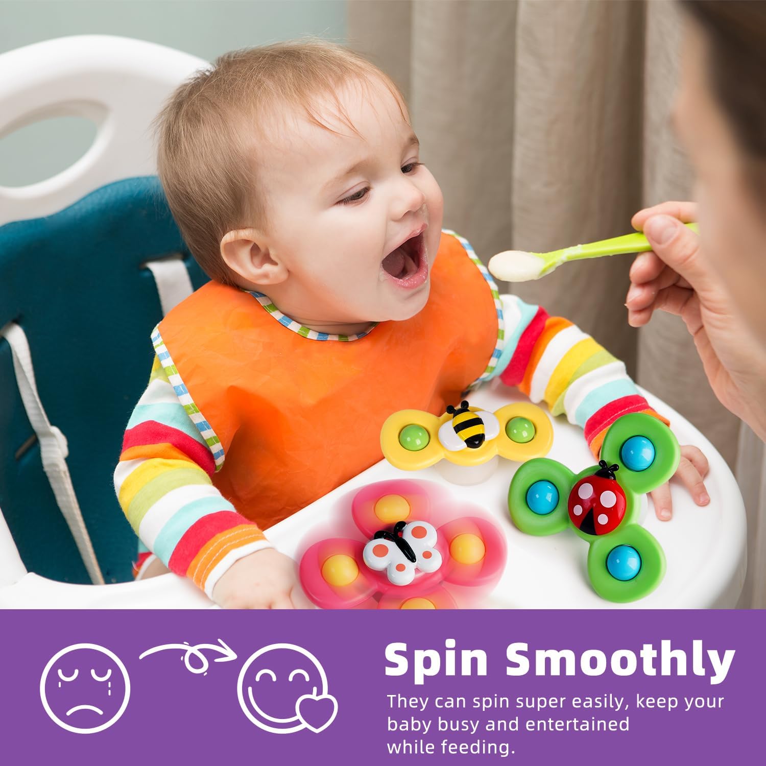 LiKee Strong Suction Cup Fidget Rotating Sensory Bath Toys for Baby 12 18 Months Airplane Car Travel Table & Window Toys for 1 2 Years Old Toddler Boys and Girls (Insect-1) - Image 7