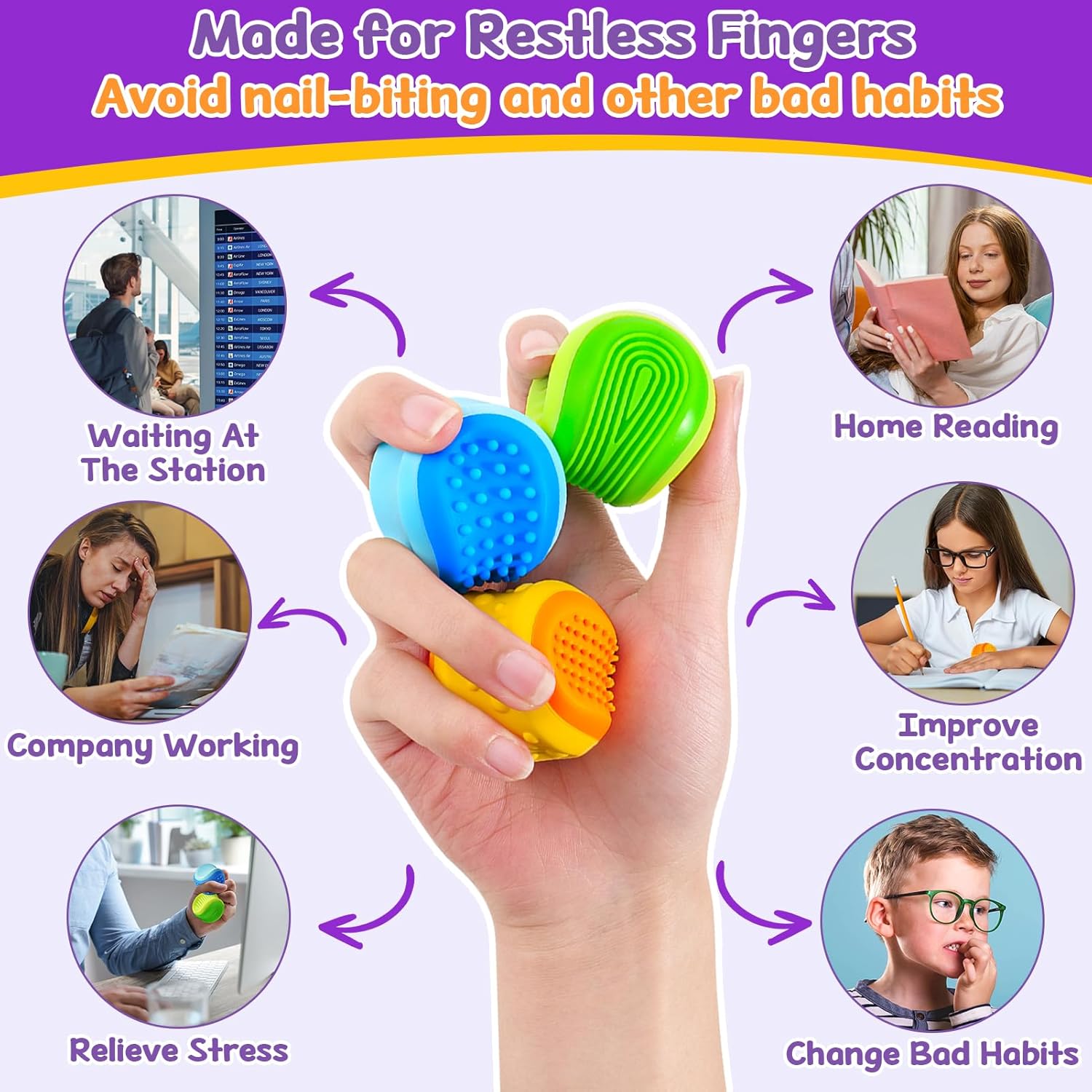 Fidget Toys Sensory Stone for Kids: 3 Pack Double Sided Textured Sensory Toys for Autism Children Calming - Quiet Stress Fidget Gadget for Student Classroom, Adult Office, Travel Essentials - Image 4