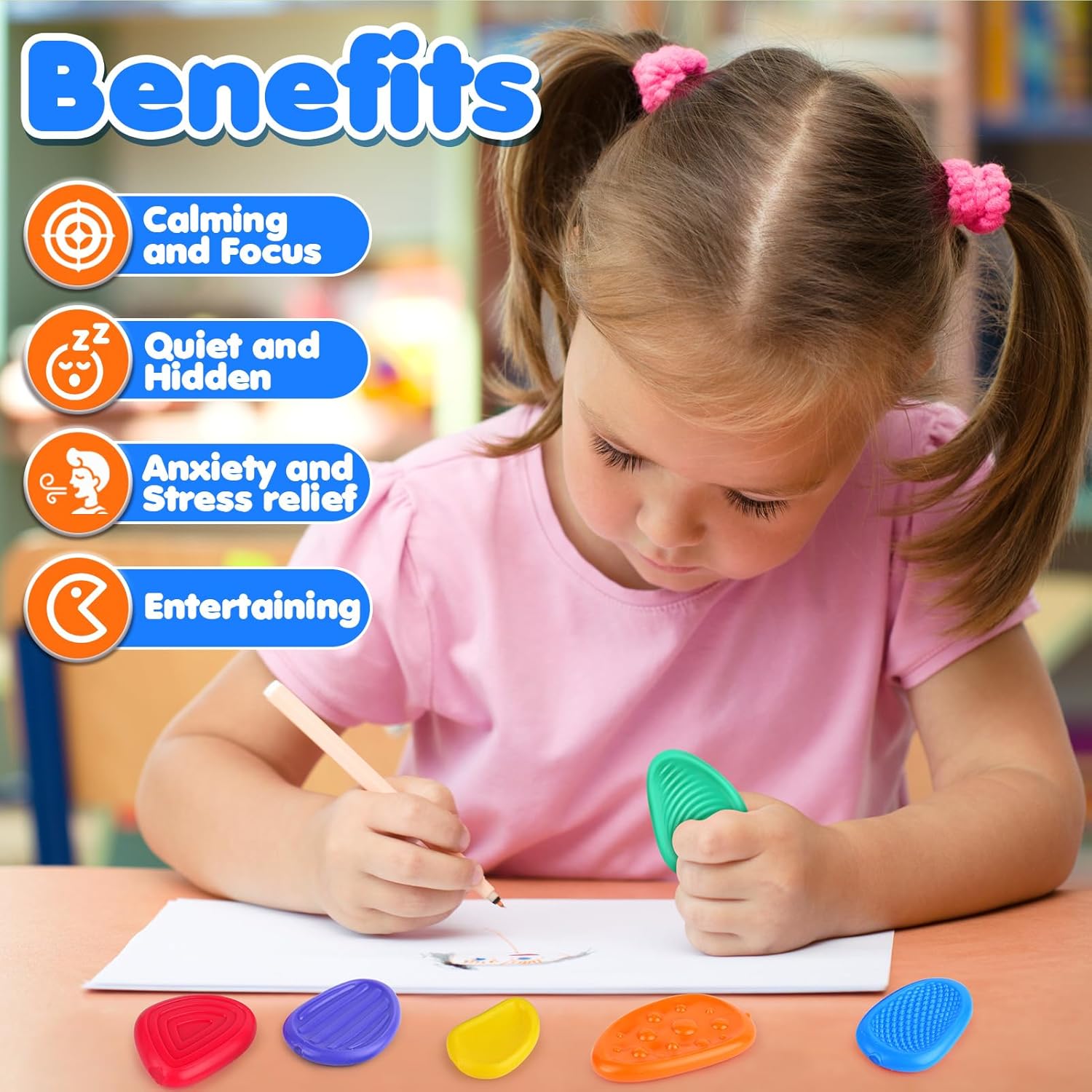 Fidget Toys Sensory Stone for Kids: 6 Pack Textured Soft Worry Stone for Autism Kids Calming - Fidget Stress Toys for Students Anxiety Relief - Small Prizes Fidget Toys - Image 5