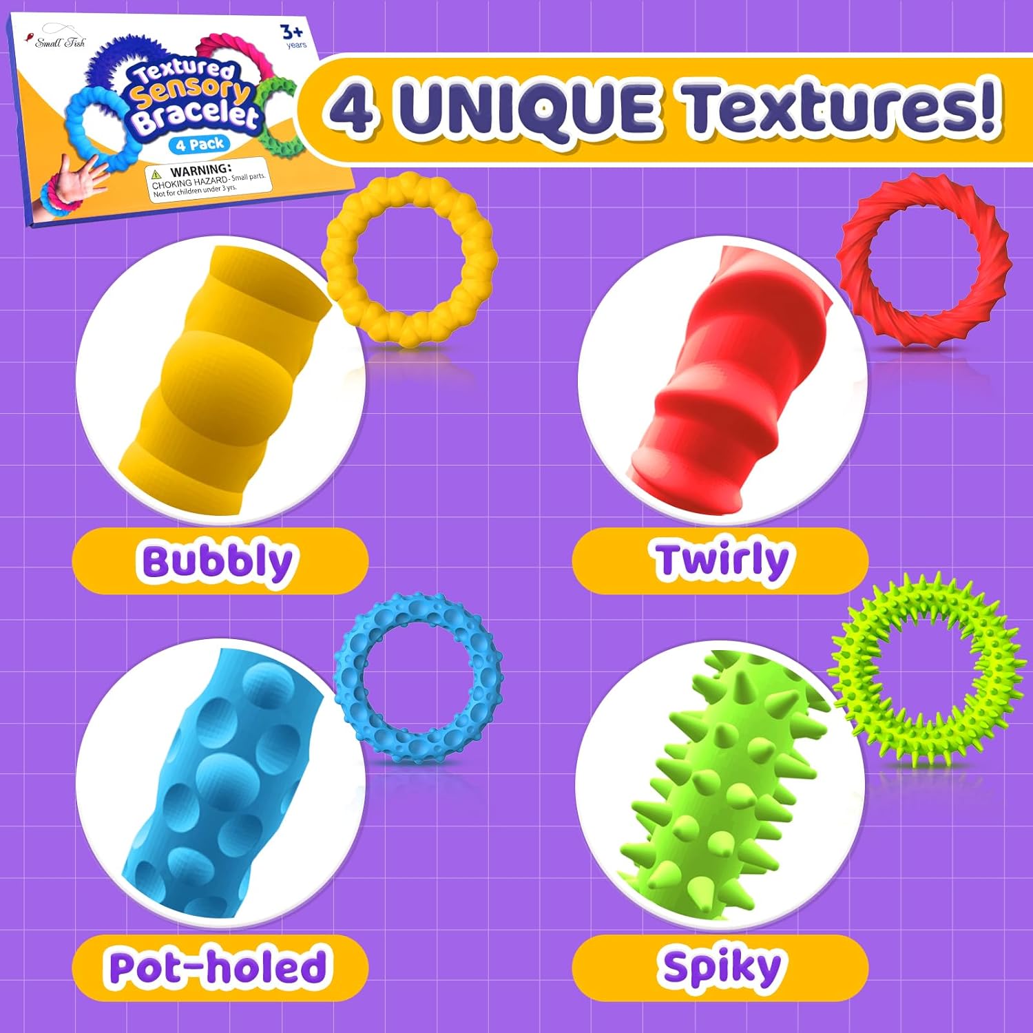 Sensory Fidget Toys for Kids Adults - 4 Pack Stretchy Fidget Bracelet | Texture & Calming Autism Sensory Toys for Special Needs Autistic Children | Calm Down Toy for Toddler Girls Boys - Image 5