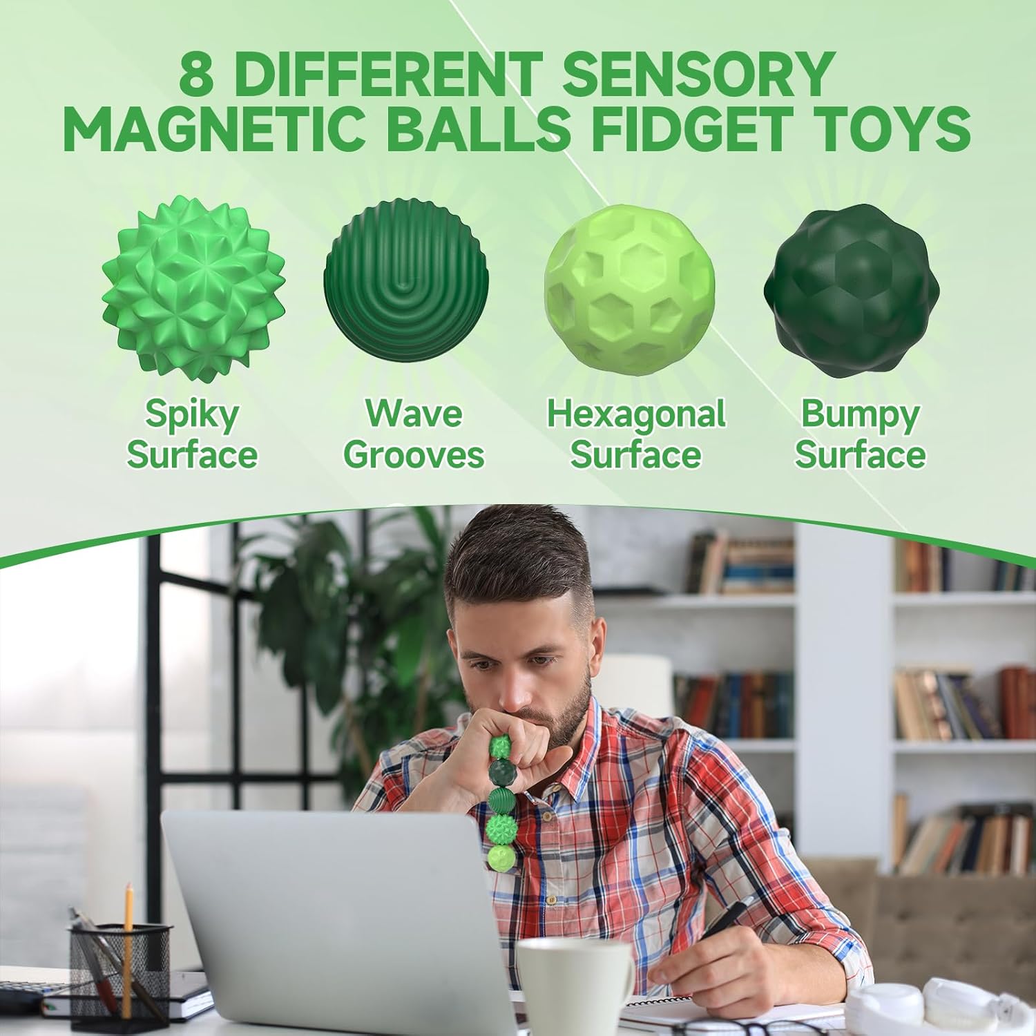 Magnetic Balls Fidget Toy Adults - 8pcs Sensory Attraction Stress Balls with Silicone Shell for Adults to Calm Restless Hands Anxious Mind, Office Desk Stress Magnetic Fidget Balls for Anxiety Relief - Image 8