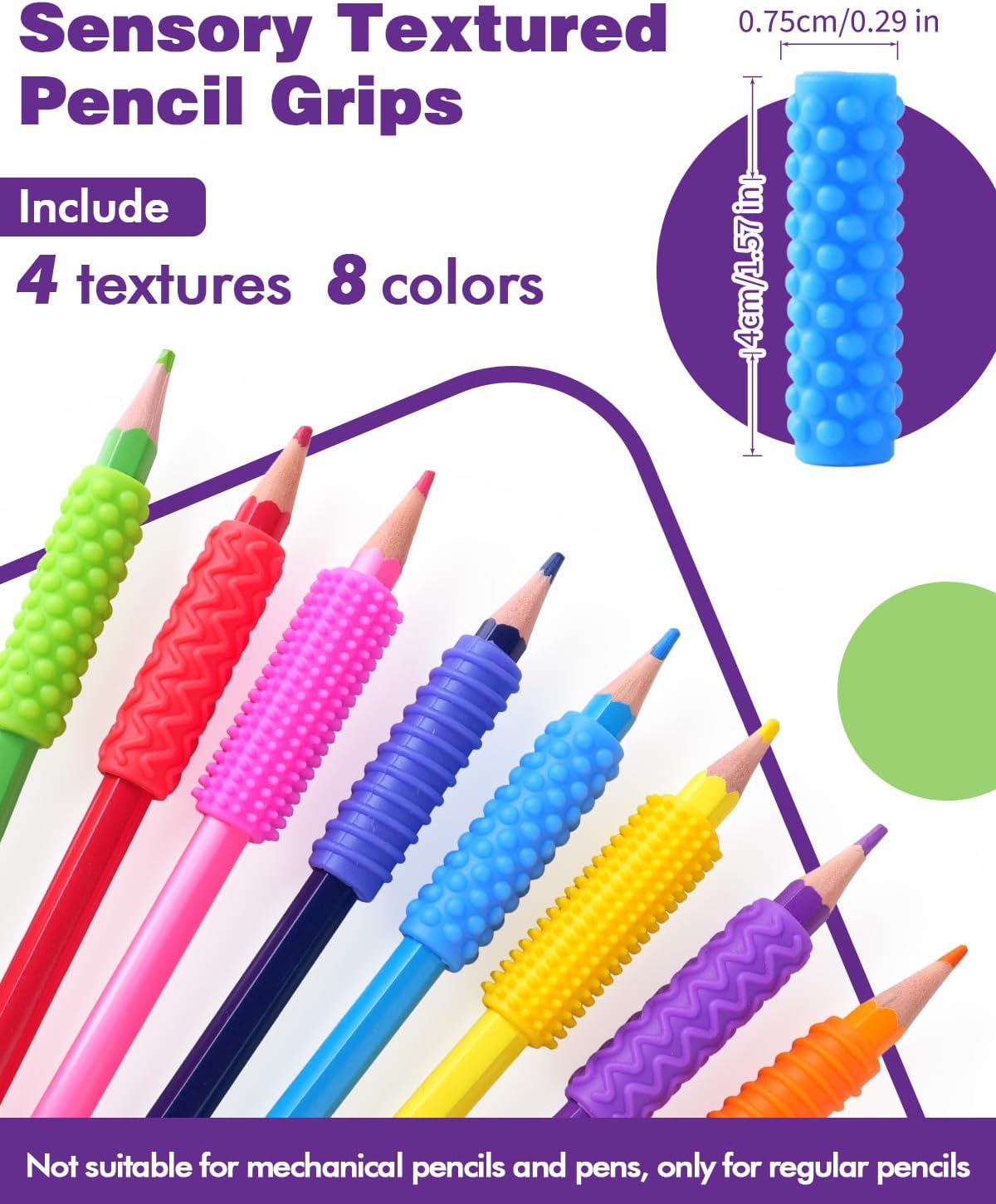 Sensory Fidget Toys Kids Adults: 24 Pack Textured Silicone Pencil Grips for Autism Kids Calming - ADHD Tools for Anxiety Relief Items - Quite Fidget Toy Special Education Needs Classroom Must Have - Image 3