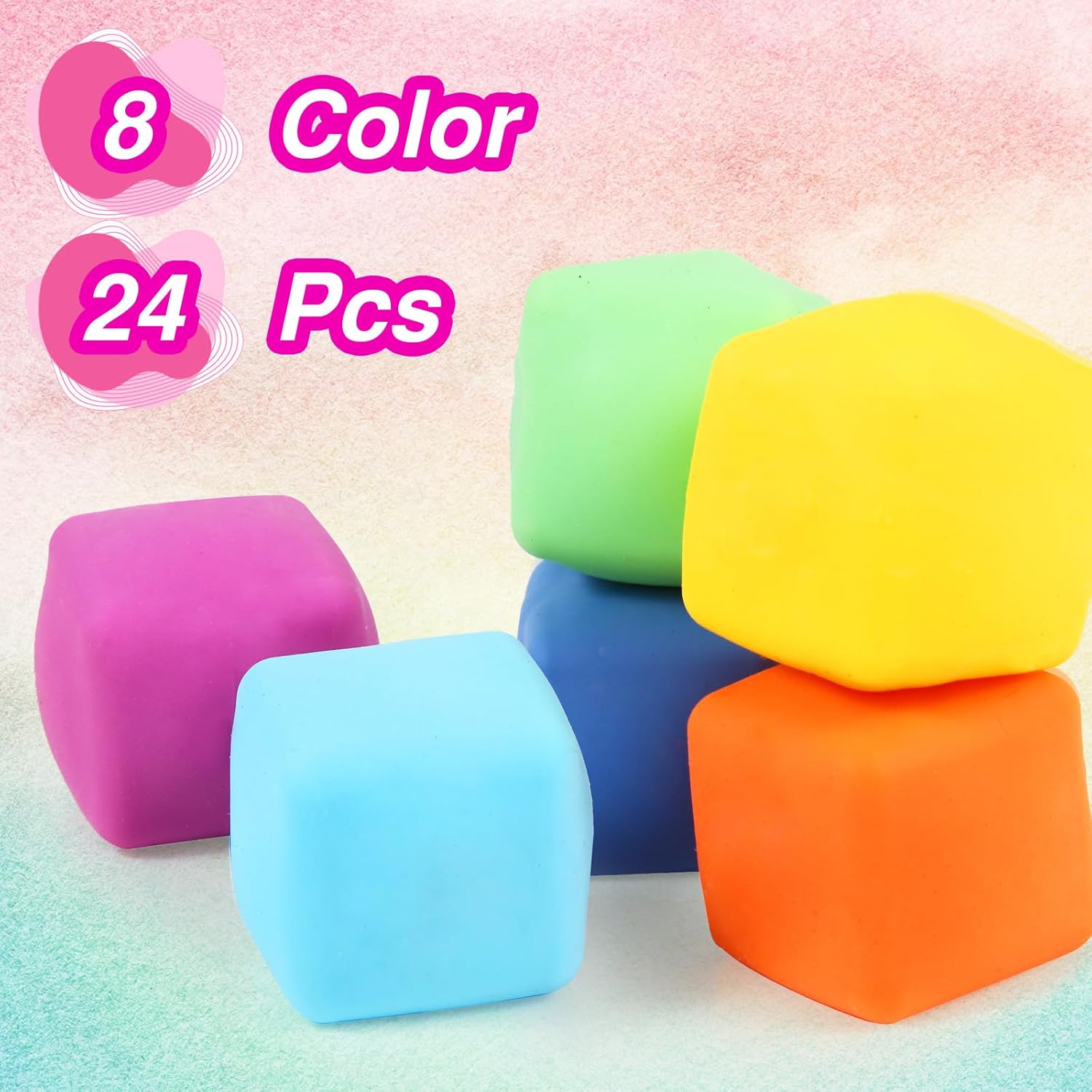 24 Pack Slow Rising Stress Cube , Dough Stress Balls Soft Fidget Squishy Toys for Anxiety Relief, Pull Stretch Classroom Prize Party Favors Toys for Kids - Image 5