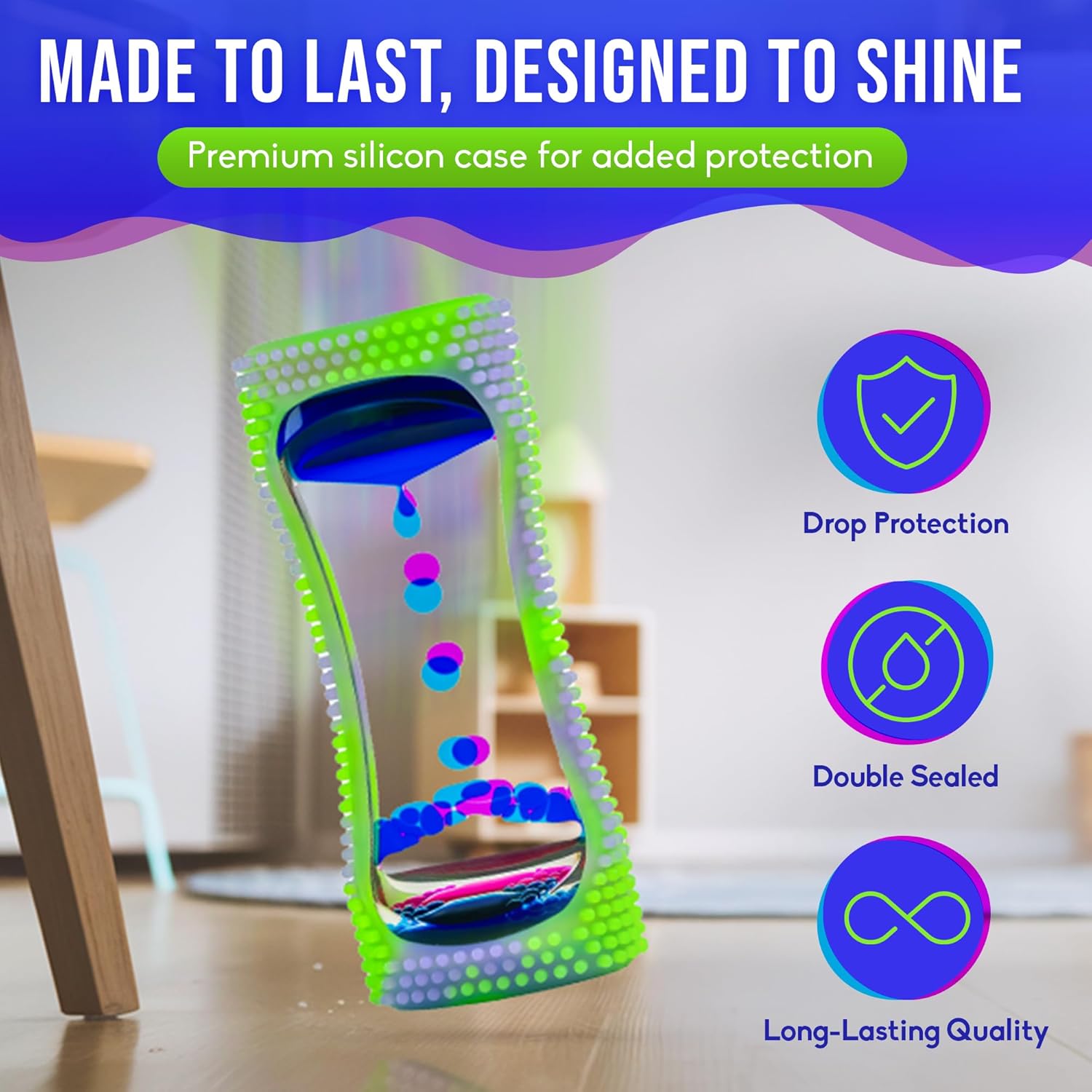 BUNMO Liquid Motion Bubbler Glow-in-The-Dark Sensory Toy for Kids & Adults – Calming Fidget Toy for Focus & Mindfulness, Fidget Relaxation Timer – Colorful Visual Bubble Timer for Desk & Travel - Image 4