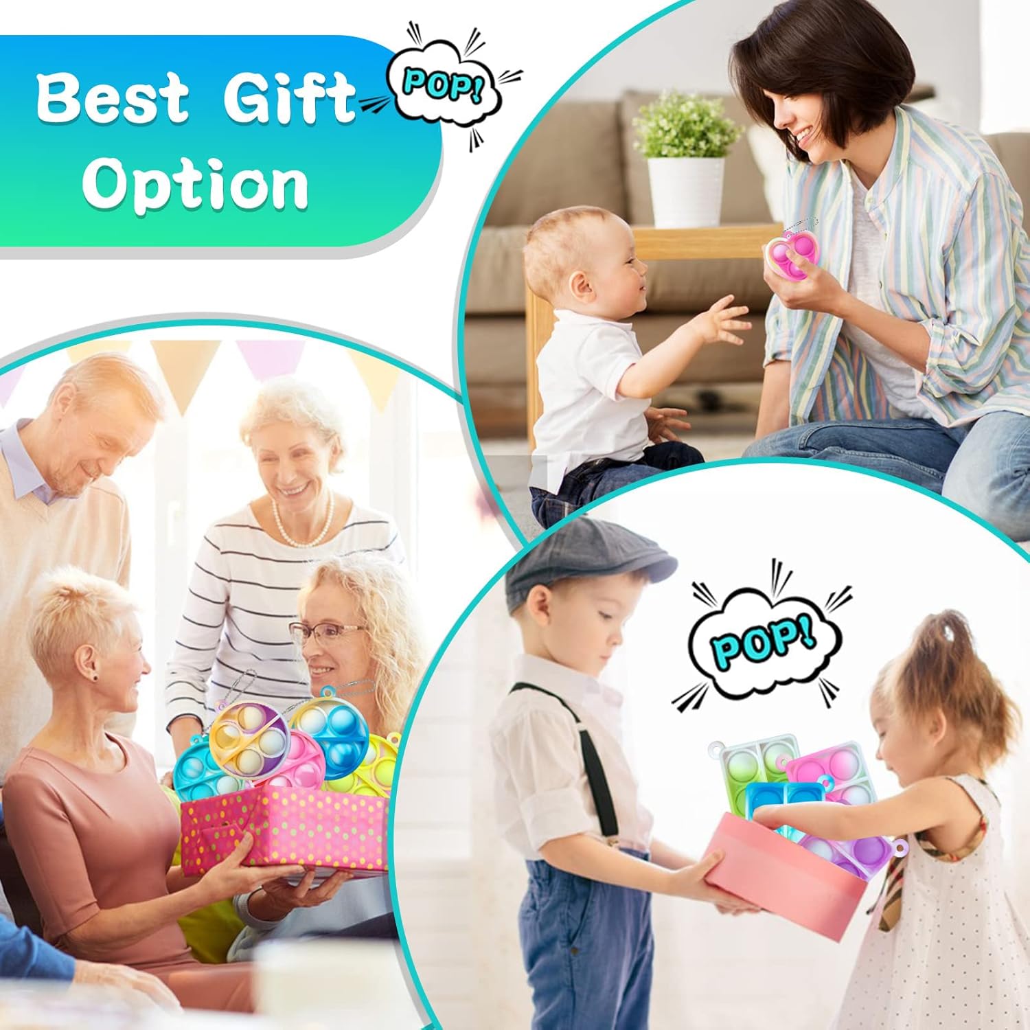 Pop Fidget Keychain 30 Pack Mini Fidget Toys Bulk Party Favors for Kids 4-8,8-12 Year Boys Girls Push Pops Bulk Toys Its Small Prizes for Kids Classroom Birthday Party Favors Bubble Poppers - Image 8