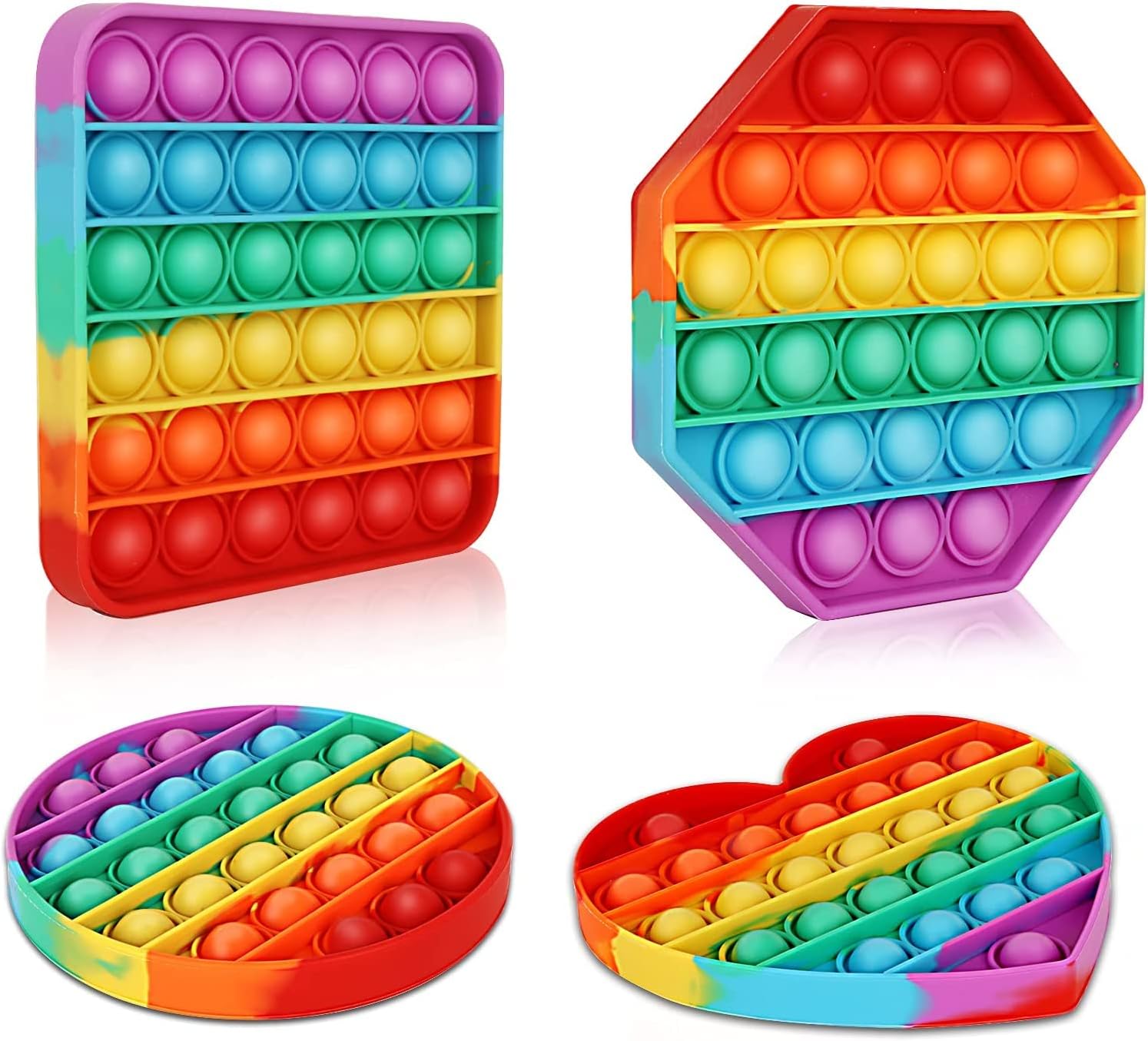 Multipurpose 4 Pack Rainbow Pop it Fidget Toy, Bubble Sensory Toy for Kids and Adults, Stress Reliever, 4 Shapes Poppers-Heart, Circle, Octagon, Square Pressure Relieving - Image 2