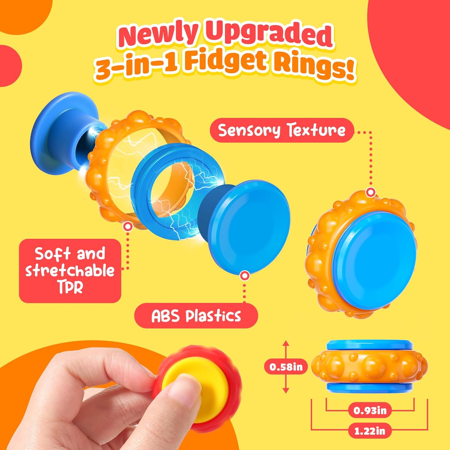 Fidget Toys Sensory Rings for Kids: 9 Pack Quiet Finger Spinner - Sensory Texture Stress Toys for Classroom School - Gifts for Students Kids Autism Calming - Image 7