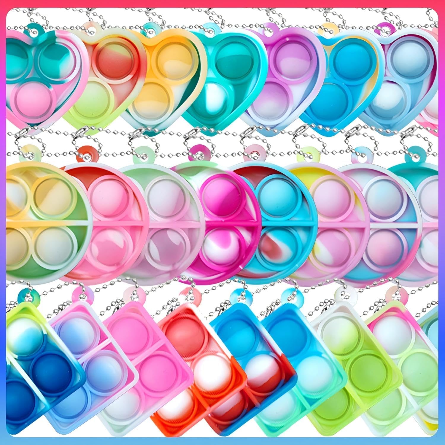 Pop Fidget Keychain 30 Pack Mini Fidget Toys Bulk Party Favors for Kids 4-8,8-12 Year Boys Girls Push Pops Bulk Toys Its Small Prizes for Kids Classroom Birthday Party Favors Bubble Poppers - Image 2