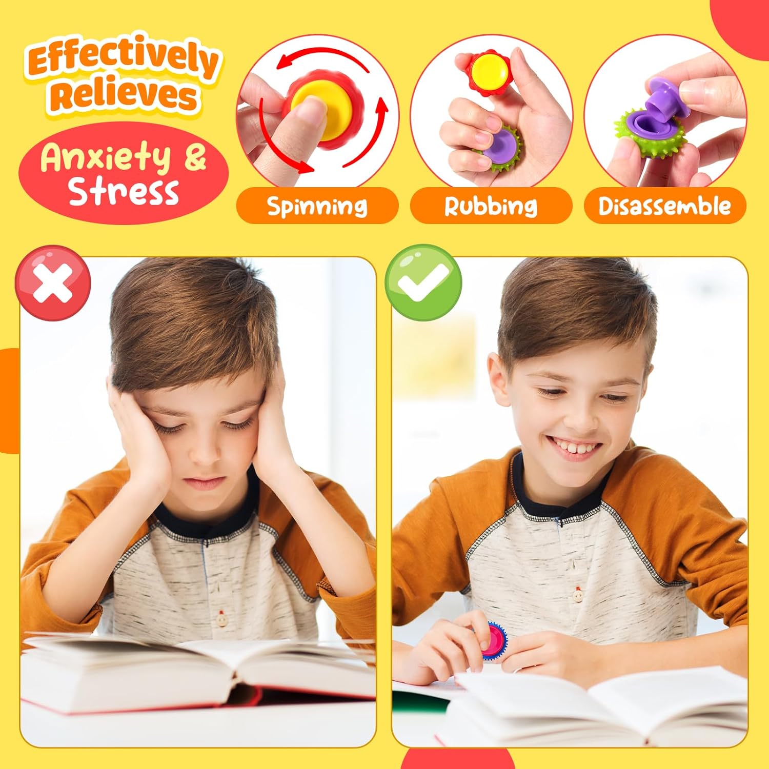 Fidget Toys Sensory Rings for Kids: 9 Pack Quiet Finger Spinner - Sensory Texture Stress Toys for Classroom School - Gifts for Students Kids Autism Calming - Image 3
