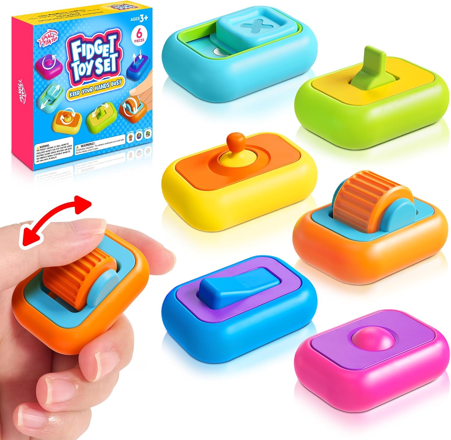 Sensory Fidget Toys for Kids Adults: 6 Pack Multi-Functional Fidgets Stress Relief Cubes, Autism Sensory Toys Pack with Roller, Magnetic Slider, Joystick- Desk Fidget Toys for Classroom Prizes Office - Image 2
