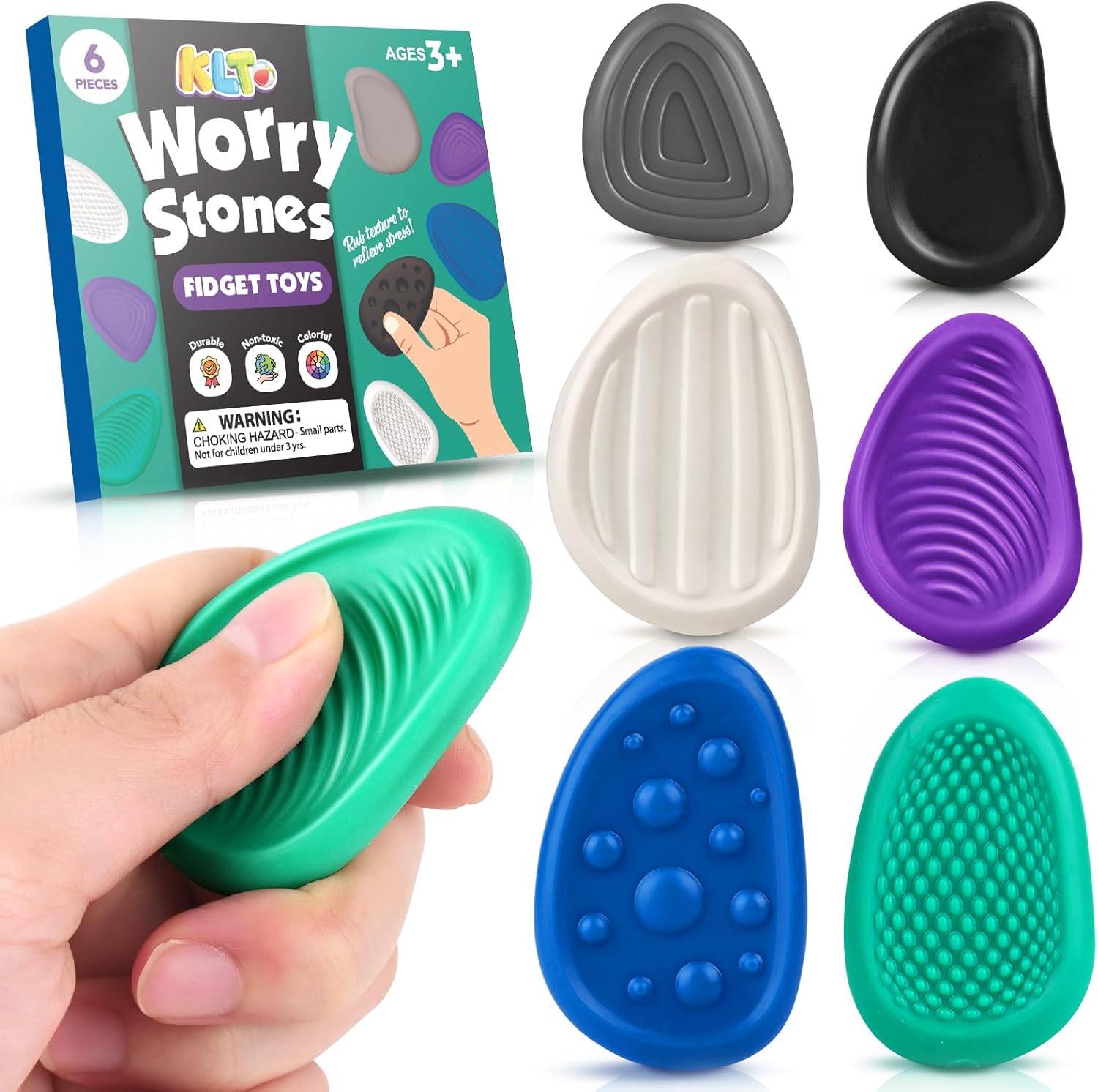 Fidget Toys Adults Sensory Stone: 6 Pack Textured Worry Stone for Autism Kids Calming Down - Fidget Stress Toys for Anxiety Relief - Small Students Prizes Fidget Toys - Image 2