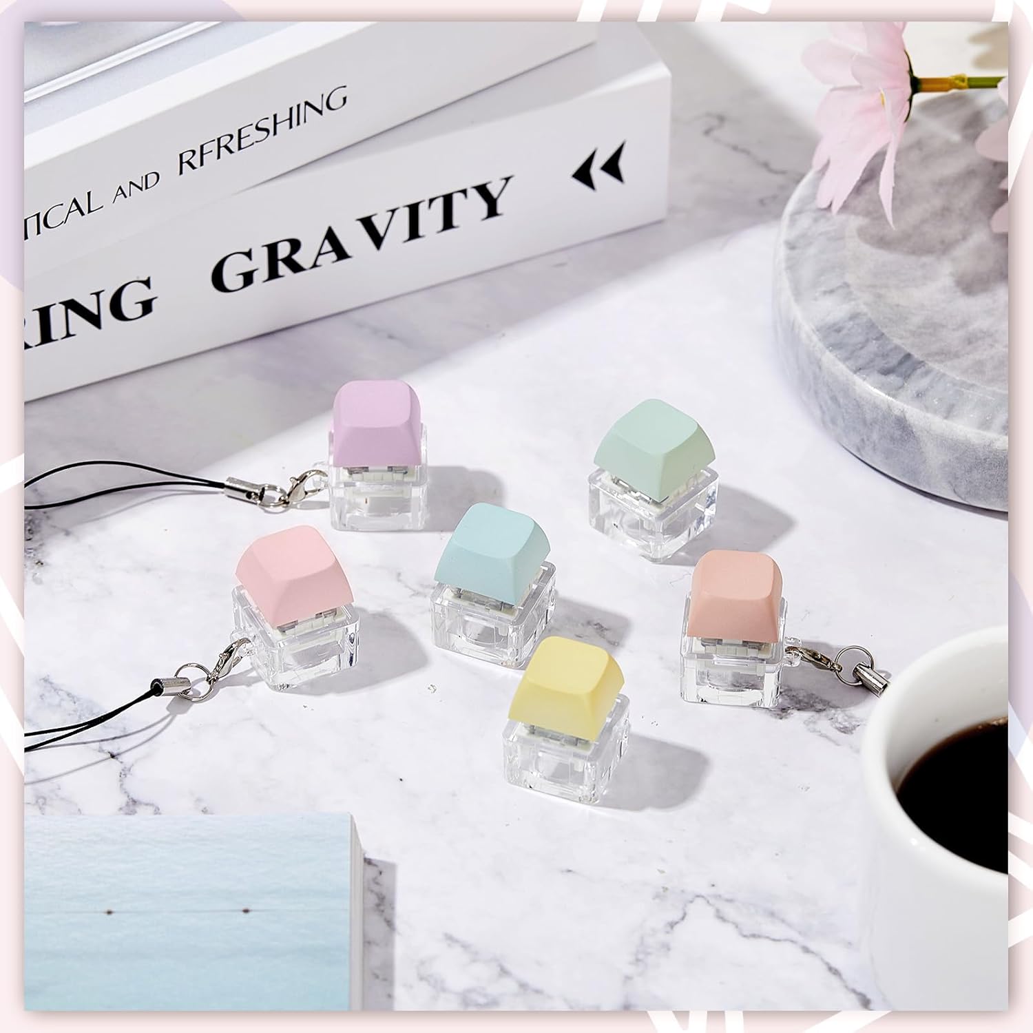 Taiyin 6 Pcs Keyboard Fidget Toy Fidget Clicker Keyboard Keychain Decompression Toys Button Stress Relief Gifts for Adult to Relief Stress Pass The Time(Macaron Colors) - Image 6
