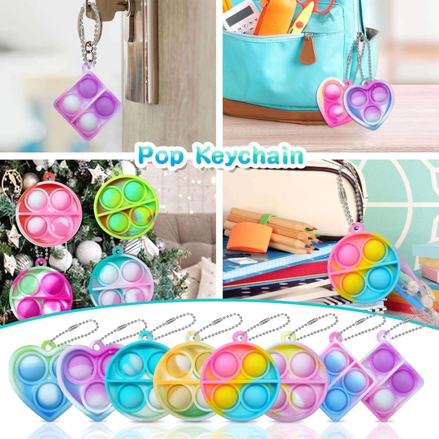 Pop Fidget Keychain 30 Pack Mini Fidget Toys Bulk Party Favors for Kids 4-8,8-12 Year Boys Girls Push Pops Bulk Toys Its Small Prizes for Kids Classroom Birthday Party Favors Bubble Poppers - Image 6