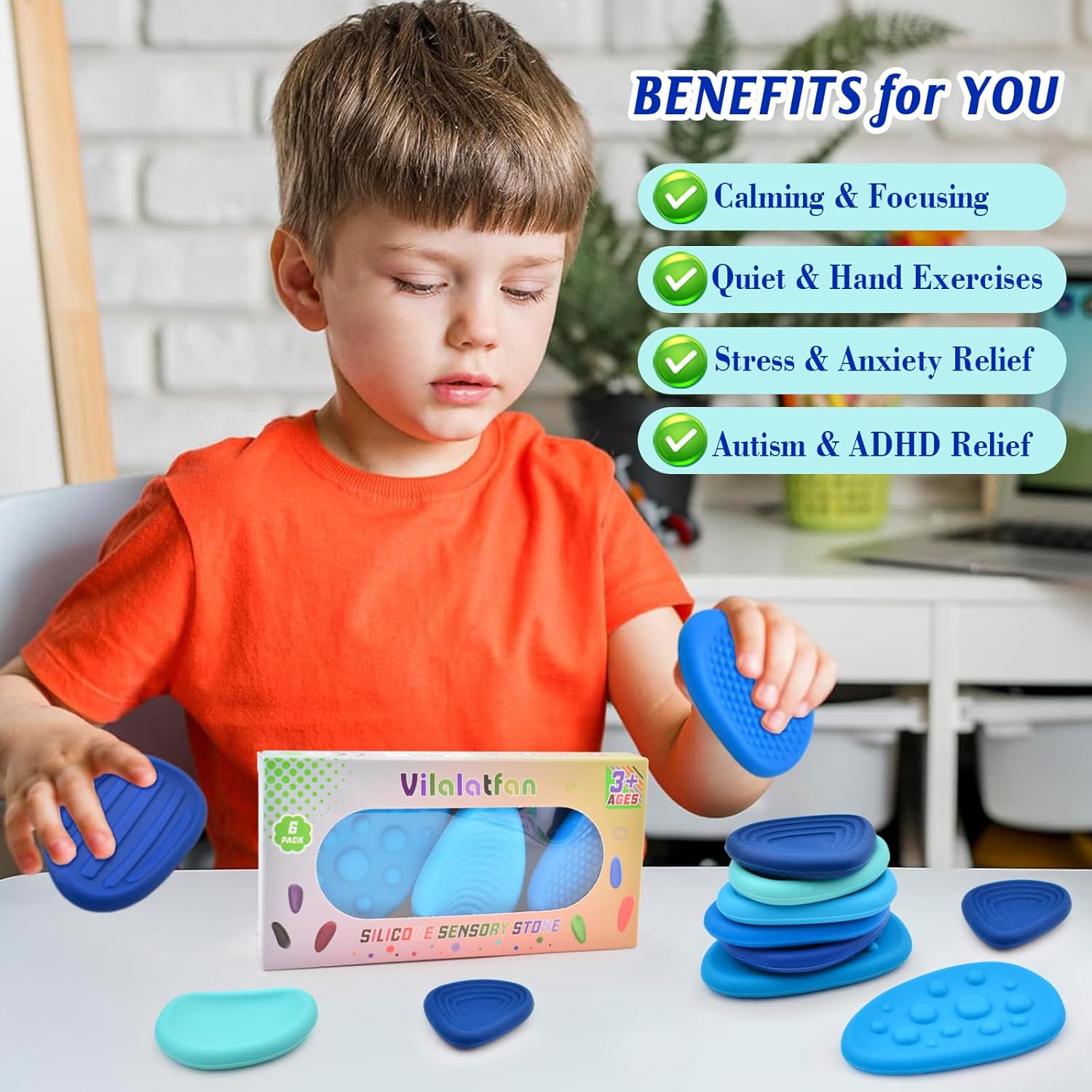Fidget Toys Sensory Stones for Kids and Adults,6 PCS Texture Worry Stone for Anxiety Autism Teen Calm Down & ADHD Stress Relief,Quiet Fidgets for Classroom Small Prizes Gifts for Travel Toy - Image 4