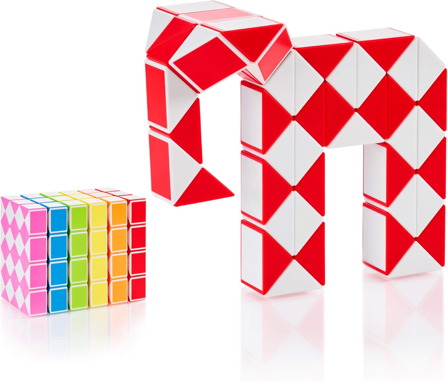 CUBIDI® Magic Snake Cube | Fidget Snake Toy for Kids | Travel Toys for Kids Ages 4-8 | Great Gift for Boys and Girls Birthday, Christmas, Stocking Stuffers - 48 Blocks | 0.9 inch x 0.7 inch | Red - Image 2