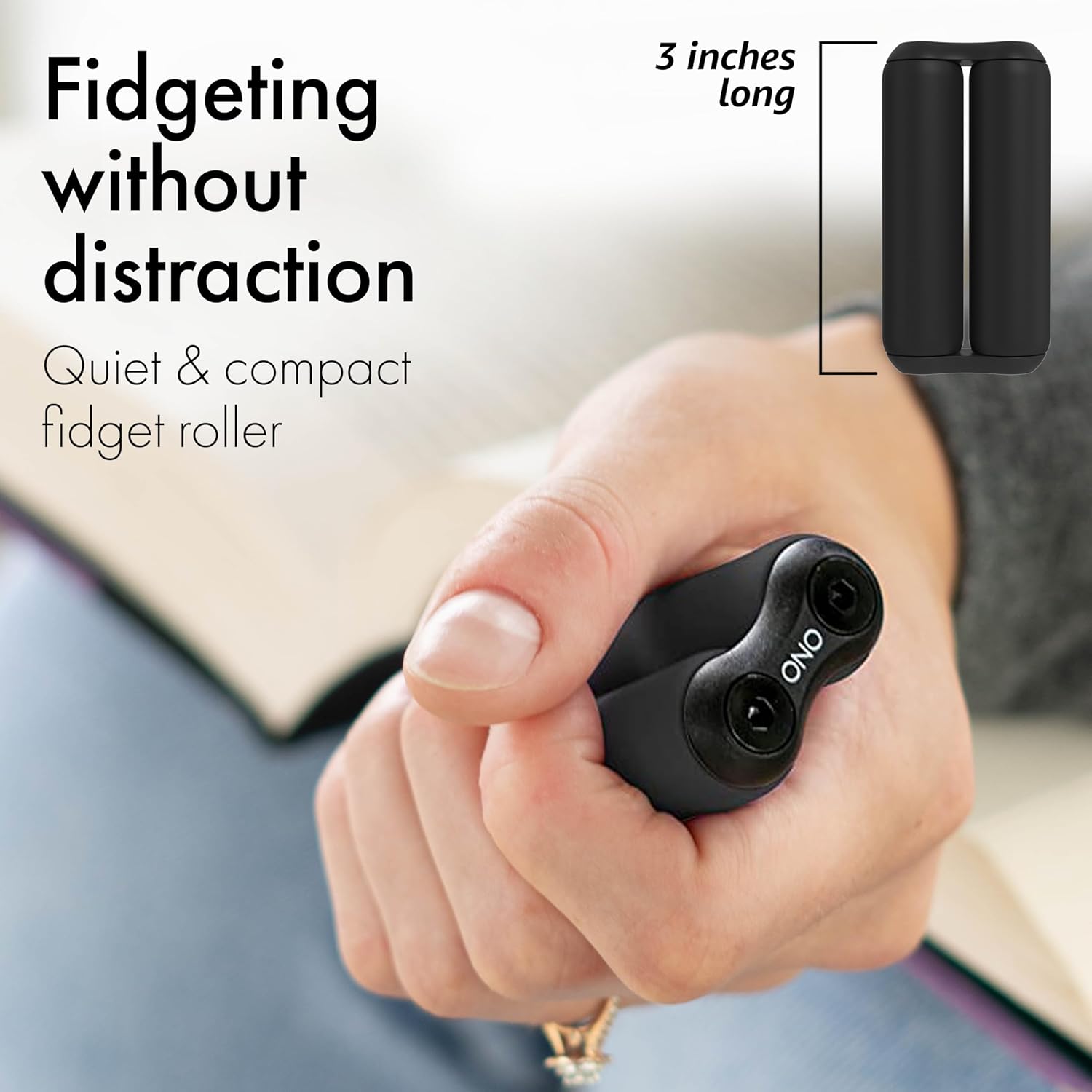 ONO Roller - Handheld Fidget Toy for Adults | Help Relieve Stress, Anxiety, Tension | Promotes Focus, Clarity | Compact, Portable Design (Junior Size/ABS Plastic, Black) - Image 3