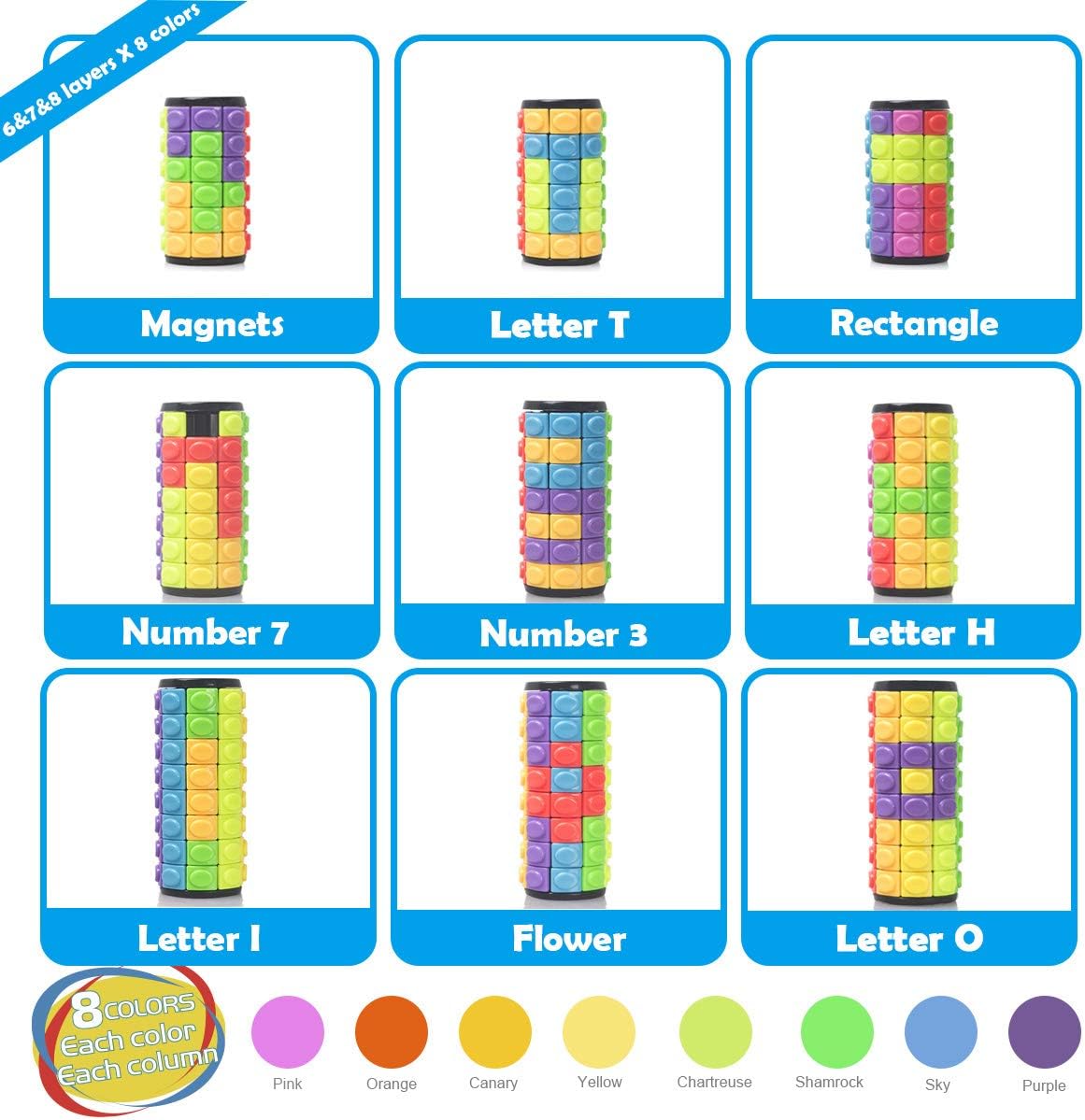 R.Y.TOYS Rotate and Slide Puzzle-Design Patent,Fidget Toys(Restore Order/Create Patterns) 8 Colors,6, 7 and 8 Layers-Detach Piece for Quick Play,Brain Teaser,Sensory Toys,Easter Basket Stuffers - Image 3