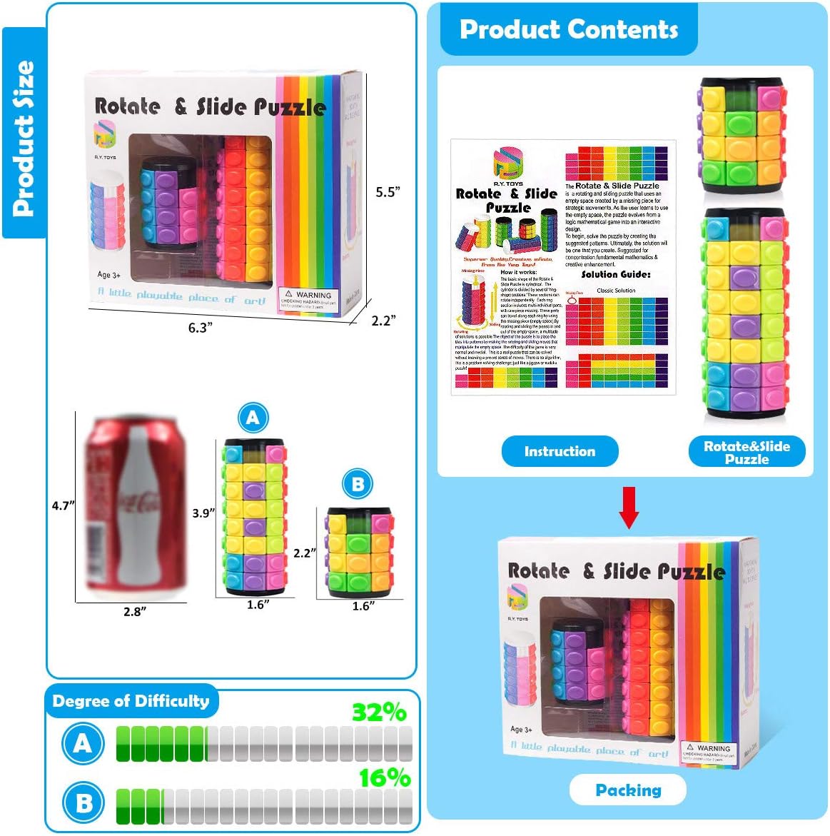 R.Y.TOYS Rotate and Slide Puzzle-Design Patent,Fidget Toys(Restore Order/Create Patterns) 8 Colors,4 and 8 Layers-Detach Piece for Quick Play,Brain Teaser,Sensory Toys Gifts,Easter Basket Stuffers - Image 6