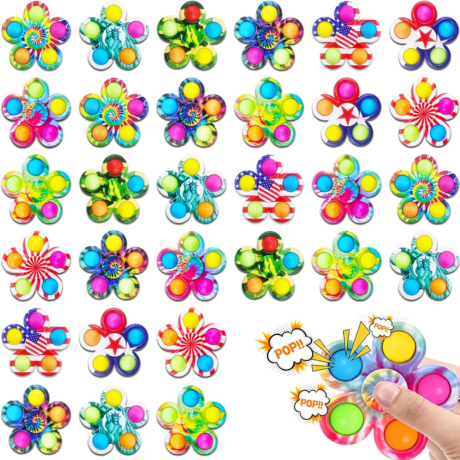 30Pcs Fidget Spinner Bulk Toys, ADHD Autism Fidgets for Teens Toddler, Sensory Pop it Fidget Toys Pack, Party Favors Gifts for Kids 8-12 3-5, Classroom Prizes for Girls Boys Students - Image 2