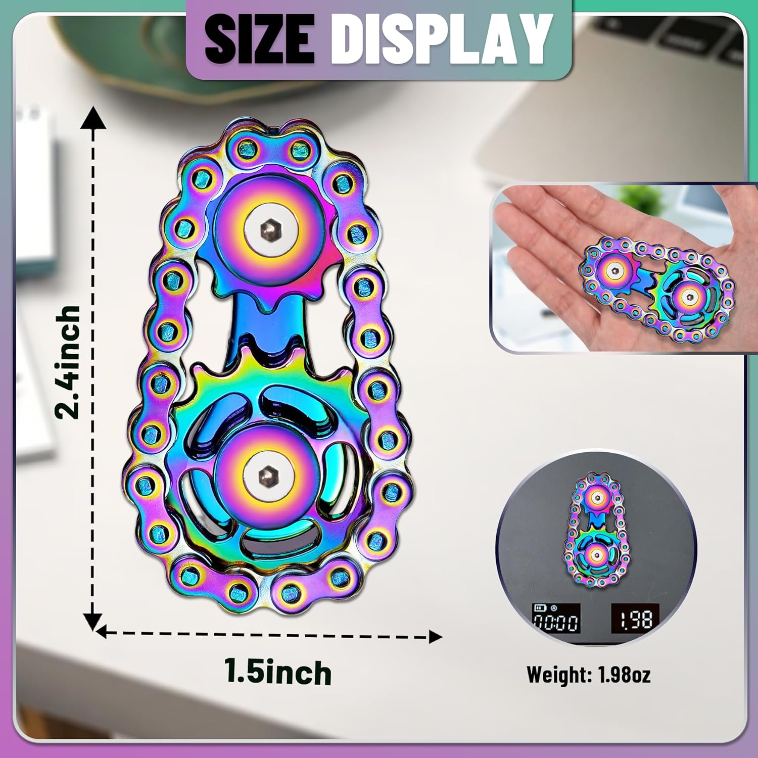 Metal Fidget Spinner Toys for Adults Figette Bike Chain Roller for Teens Cool Gadgets ADHD Anti Anxiety Stress Relief Items Figet Autism Desk Offices EDC Sensory Gift for Boy Men - Image 3